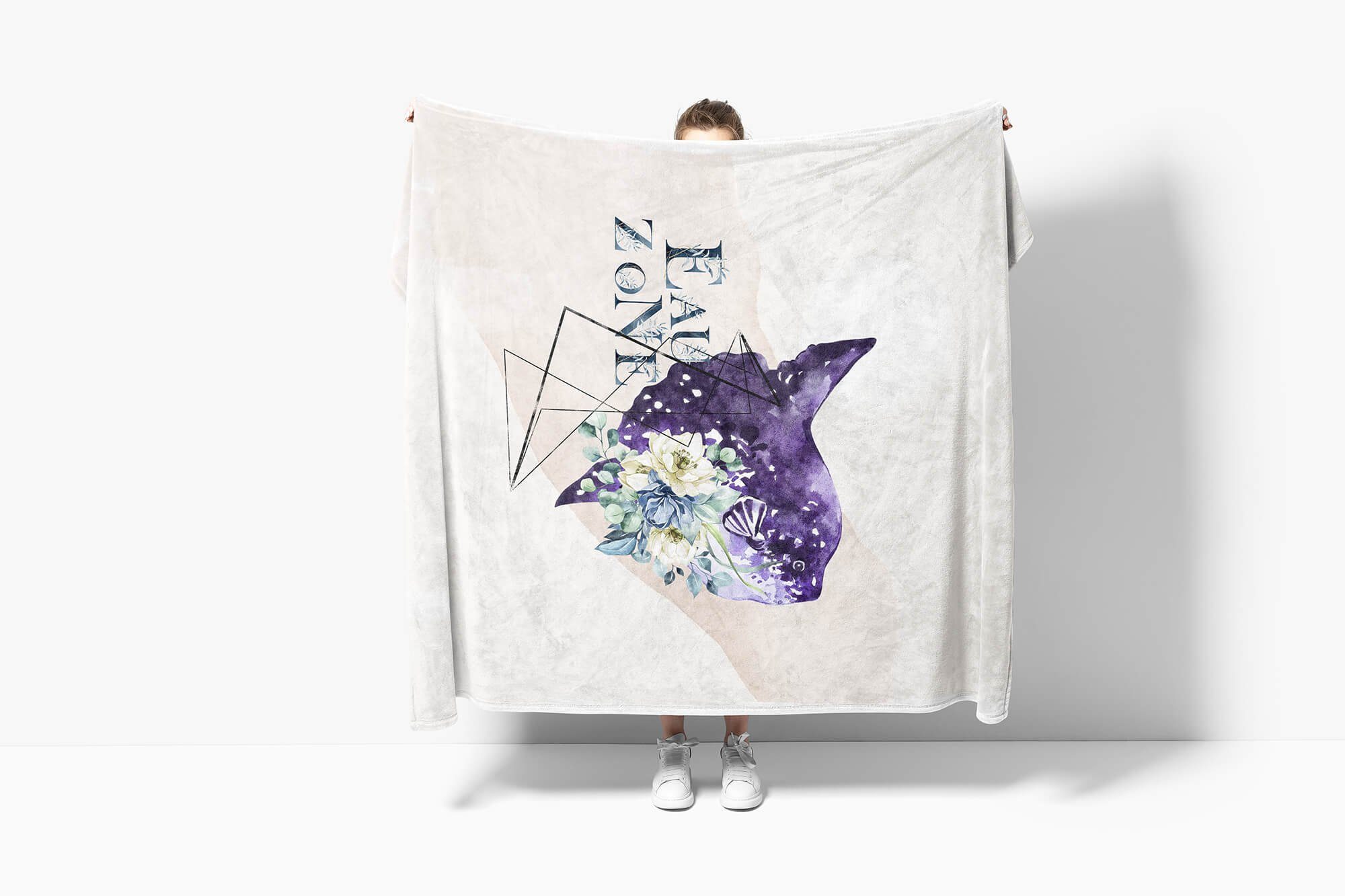 Sinus Art Handtücher Handtuch Strandhandtuch Baumwolle-Polyester-Mix Blumen Blüte, Kunstvoll Handtuch Mondfisch (1-St), Ozean Saunatuch Kuscheldecke