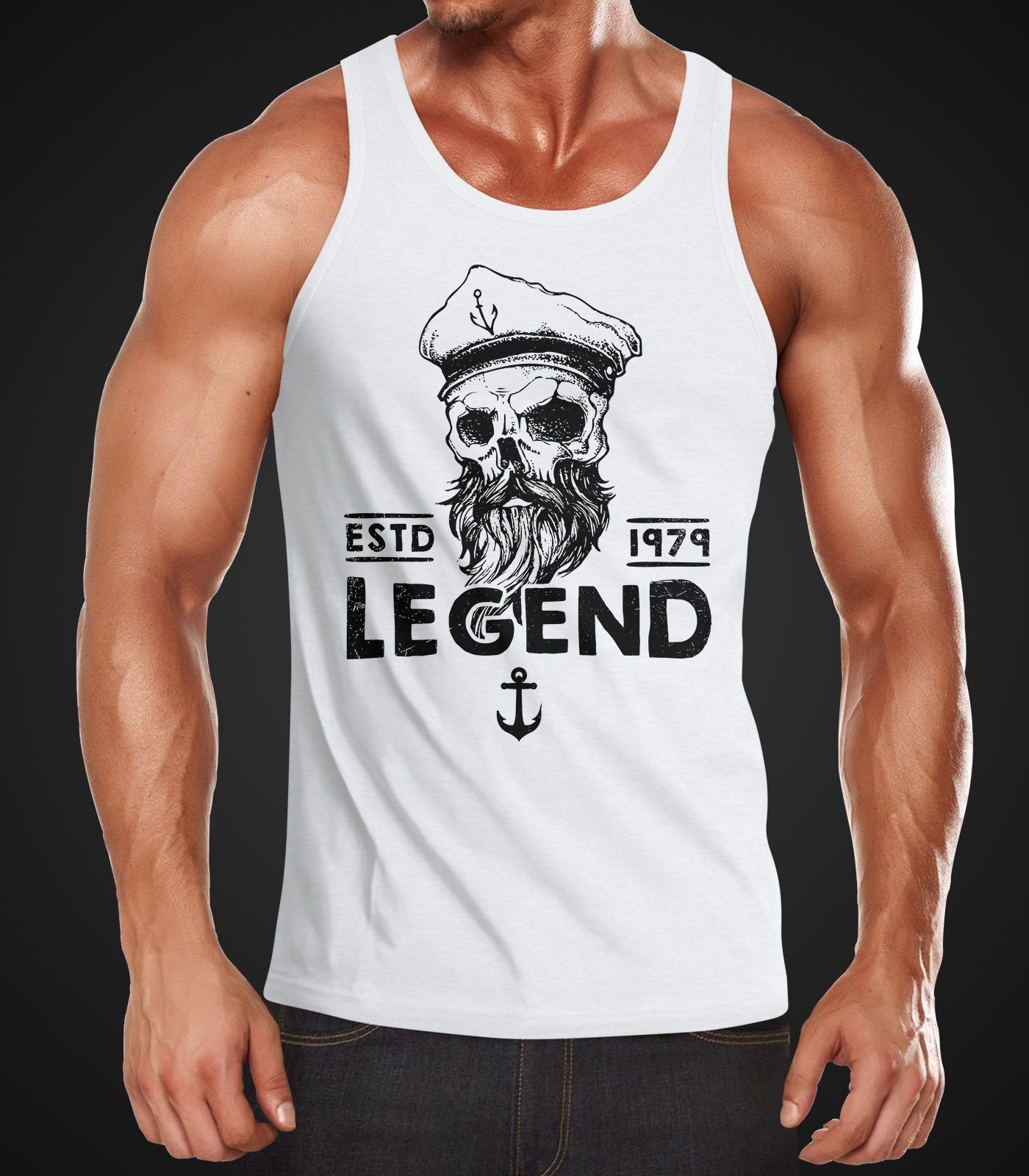 Neverless Tanktop Herren Tank-Top Skull Captain Legend Totenkopf Bart Kapitän mit Print – Bild 2 von 2