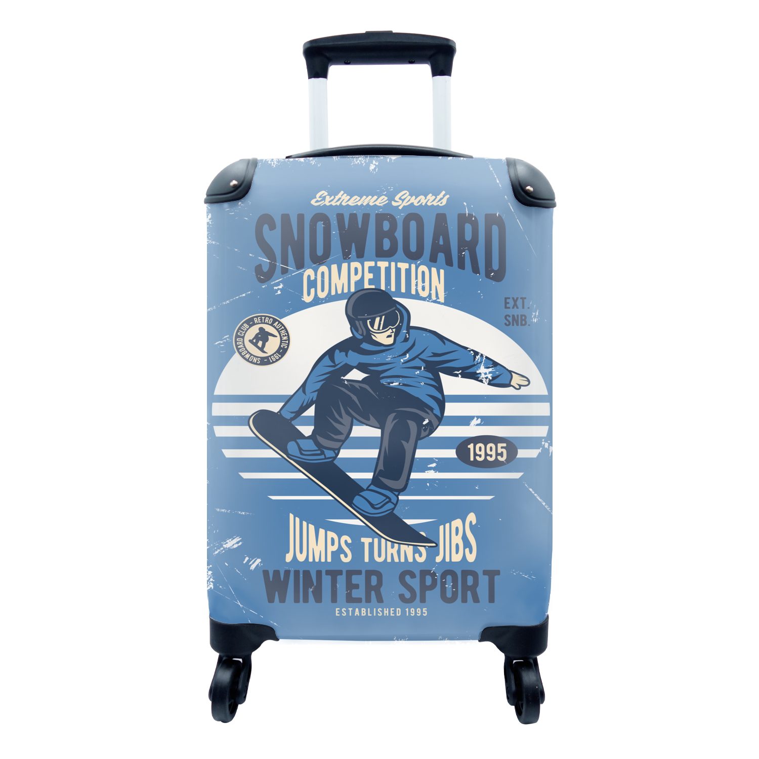 MuchoWow Handgepäckkoffer Snowboard - Mann - Retro - Zitat, 4 Rollen, Reisetasche mit rollen, Handgepäck für Ferien, Trolley, Reisekoffer
