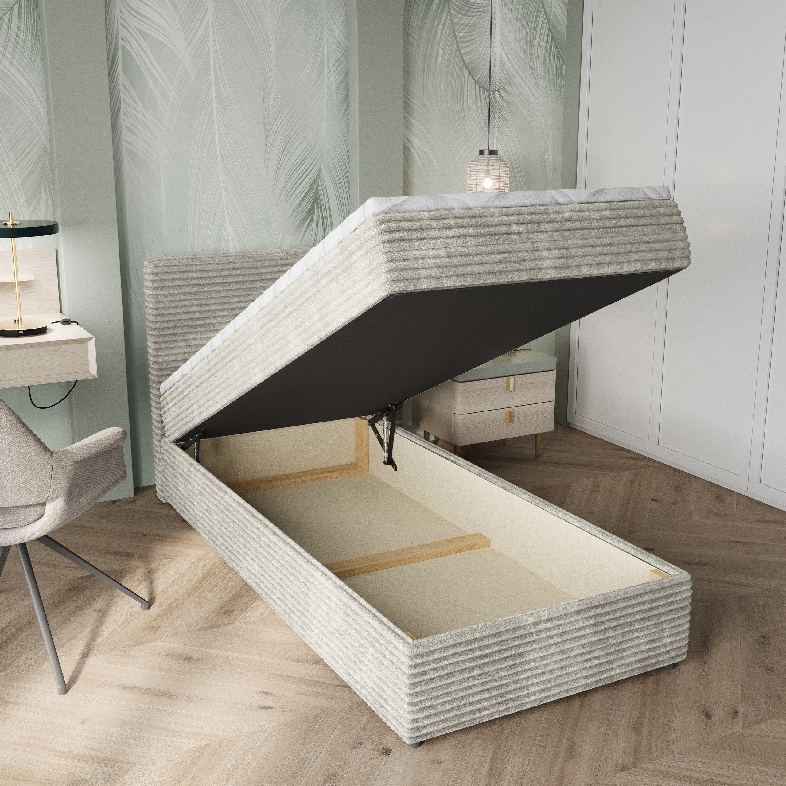 Masseno Boxbett PISA 90x200 cm mit Bonell Matratze und Topper, Einzelbett, Jugendbett, Polsterbett mit Kopfteil, Boxspringbett – Bild 4 von 5