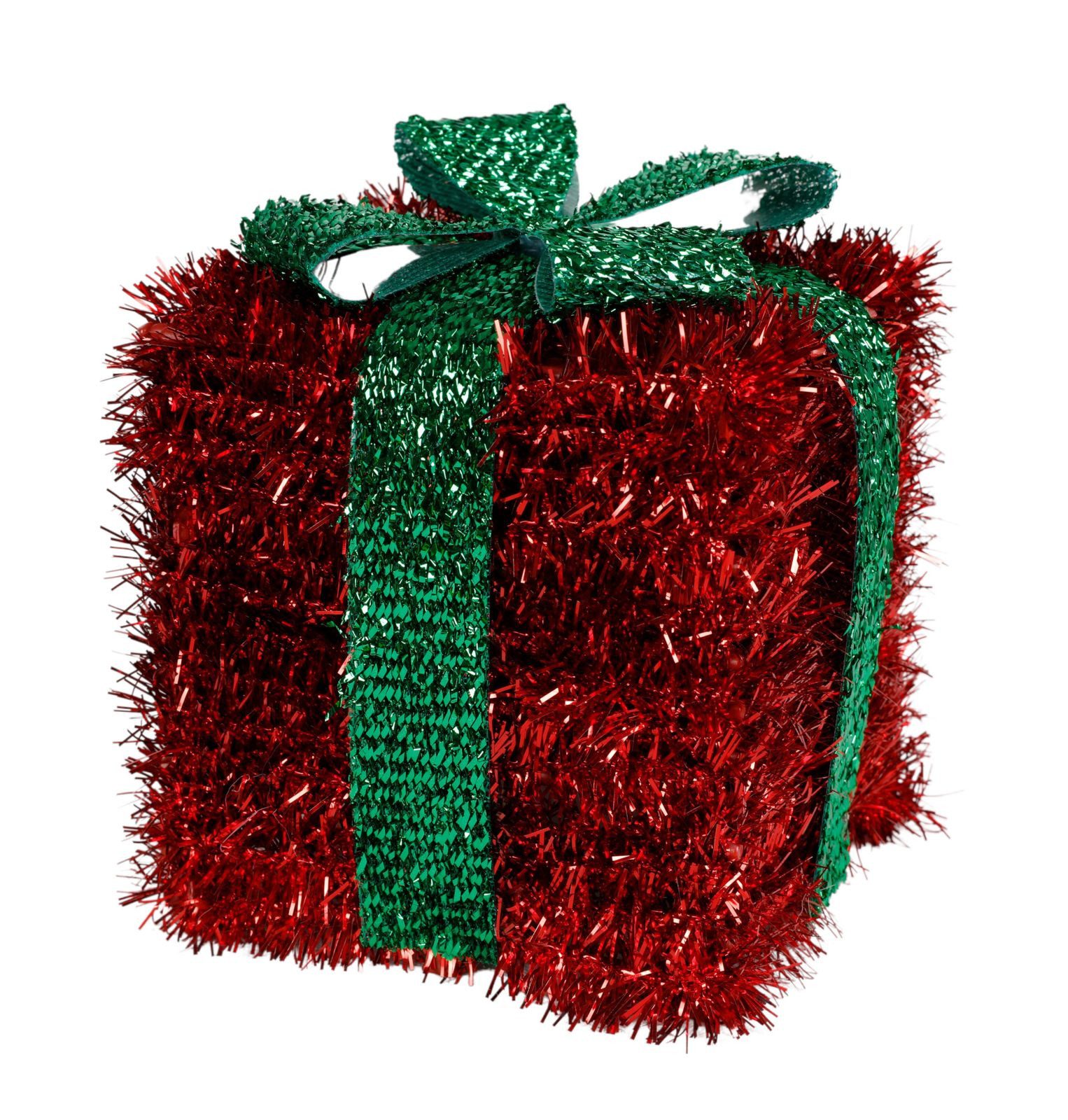 BURI Dekofigur Lametta Weihnachtsgeschenk rot 13cm mit Schleife Weihnachtsdeko
