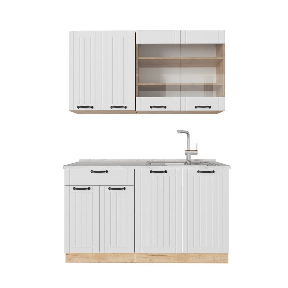 Vicco Küchenzeile Fame-Line, Weiß Landhaus/Goldkraft Eiche, günstig online kaufen