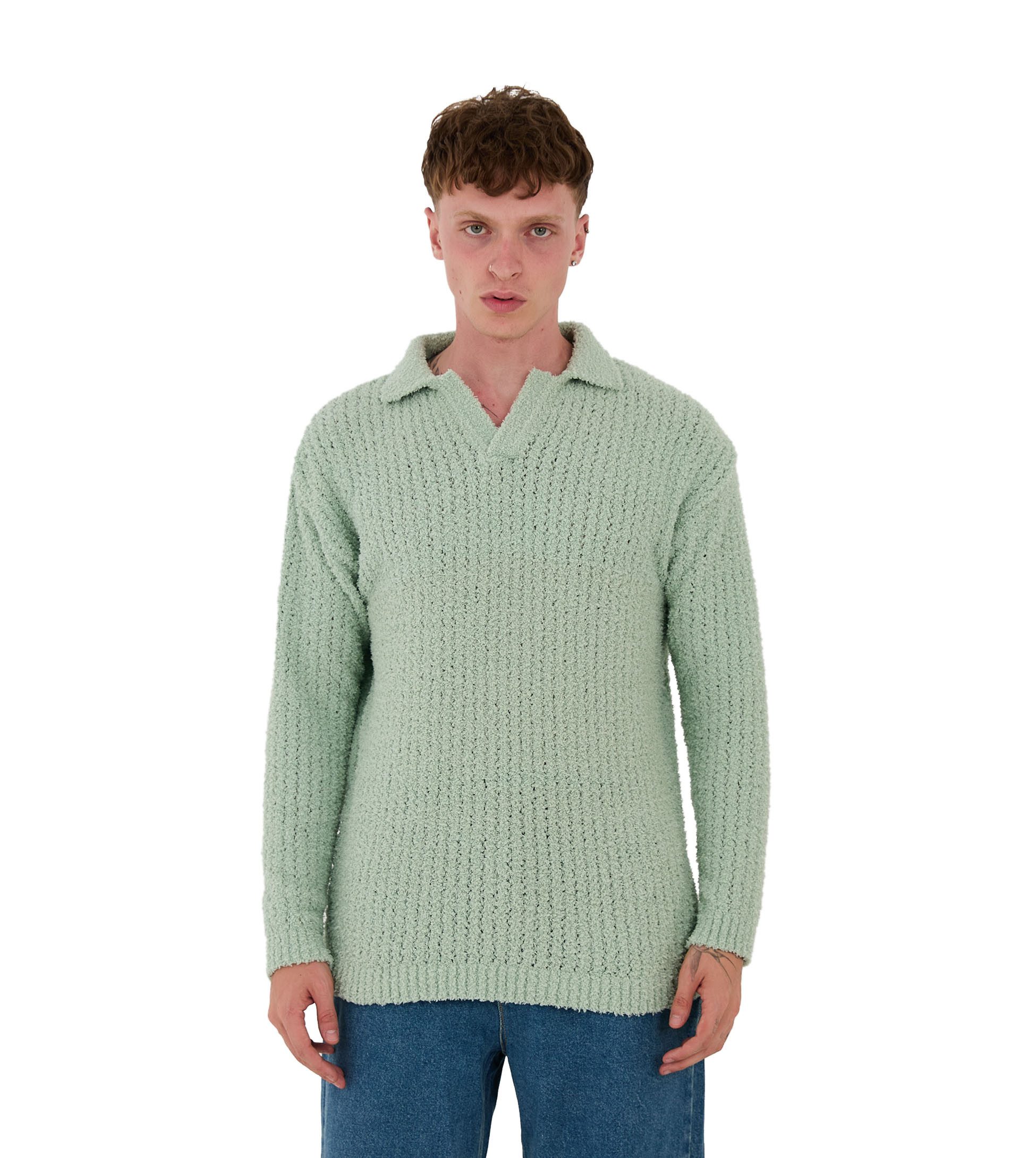Denim Distriqt Strickpullover Feinstrick mit offenem Polokragen im Oversize Style Mint S