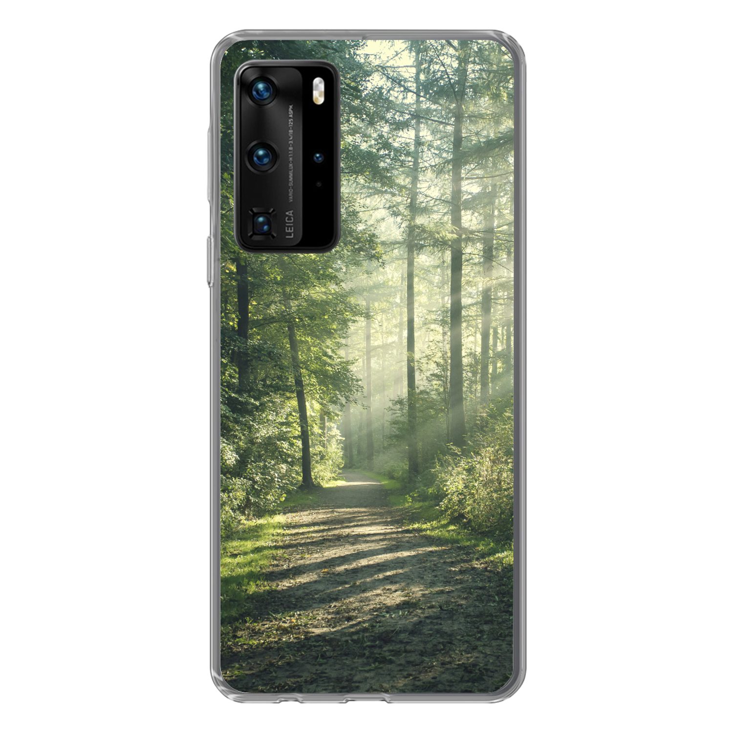 MuchoWow Handyhülle für Huawei P40 Pro Wald - Weg - Sonne - Bäume - Grün - Natur, Handy Case, Silikon, Bumper Case Dünn