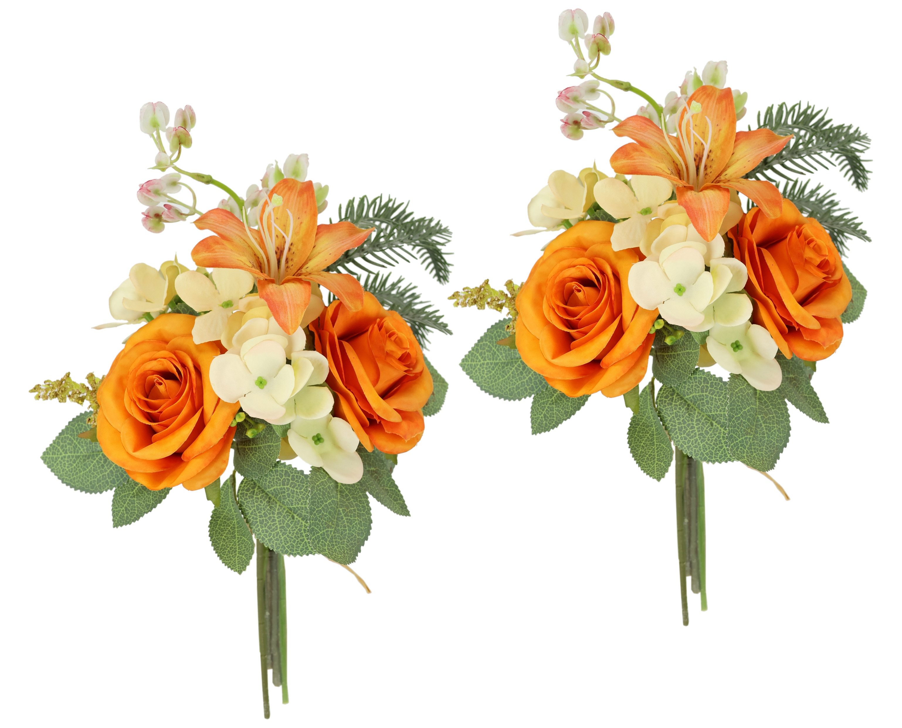 Kunstblume Kunstblumen-Strauß Rosen Lilien Hortensie, I.GE.A., Höhe 35 cm, Blumenstrauß Bouquet Blume Grabschmuck Aufleger Grabdeko