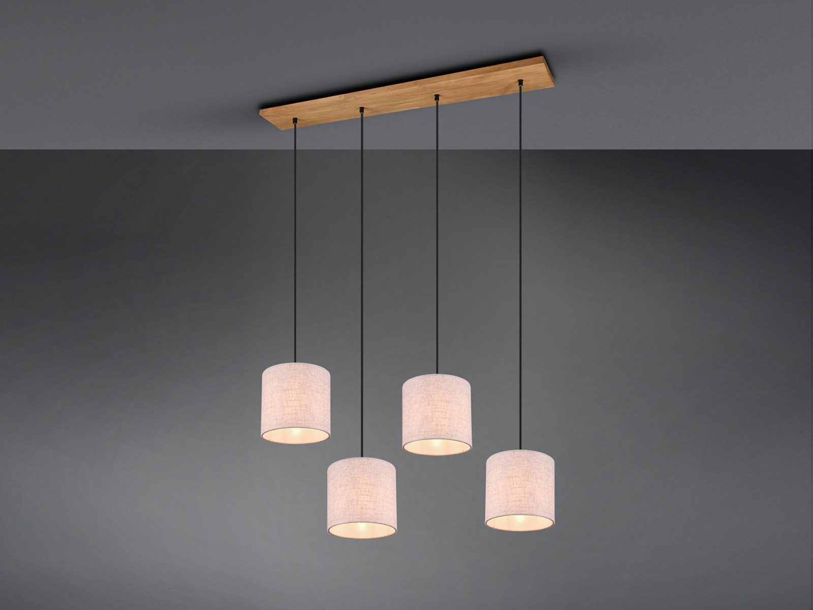 TRIO Leuchten LED Pendelleuchte, LED wechselbar, Warmweiß, Esstisch-lampen Holz-balken skandinavisch Lampenschirme Stoff, B 100cm