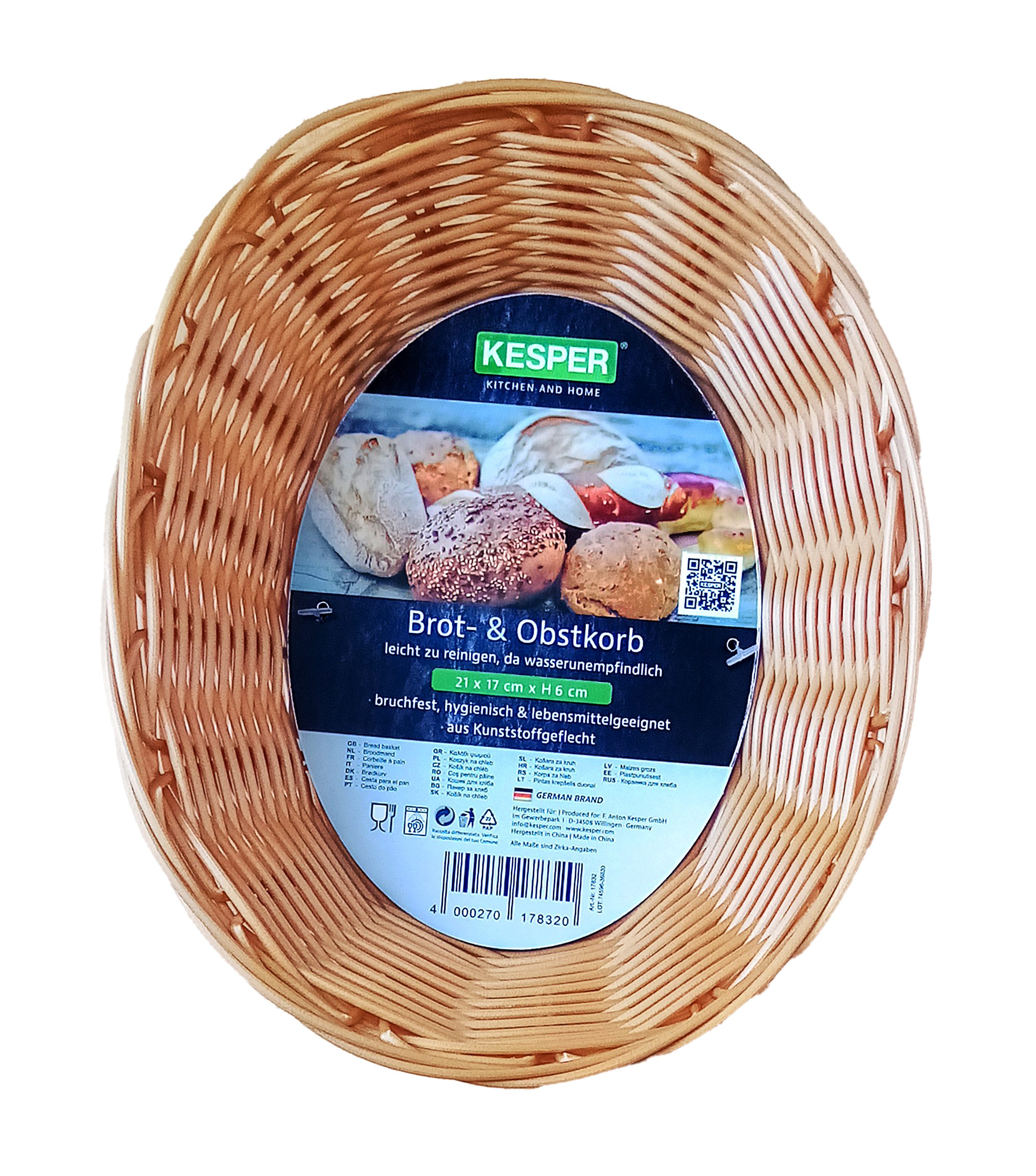 Kesper Brotkorb BROTKORB 21x17cm geflochten aus Kunststoff oval Obstkorb 20, Brot Obst Korb Körbe Körbchen