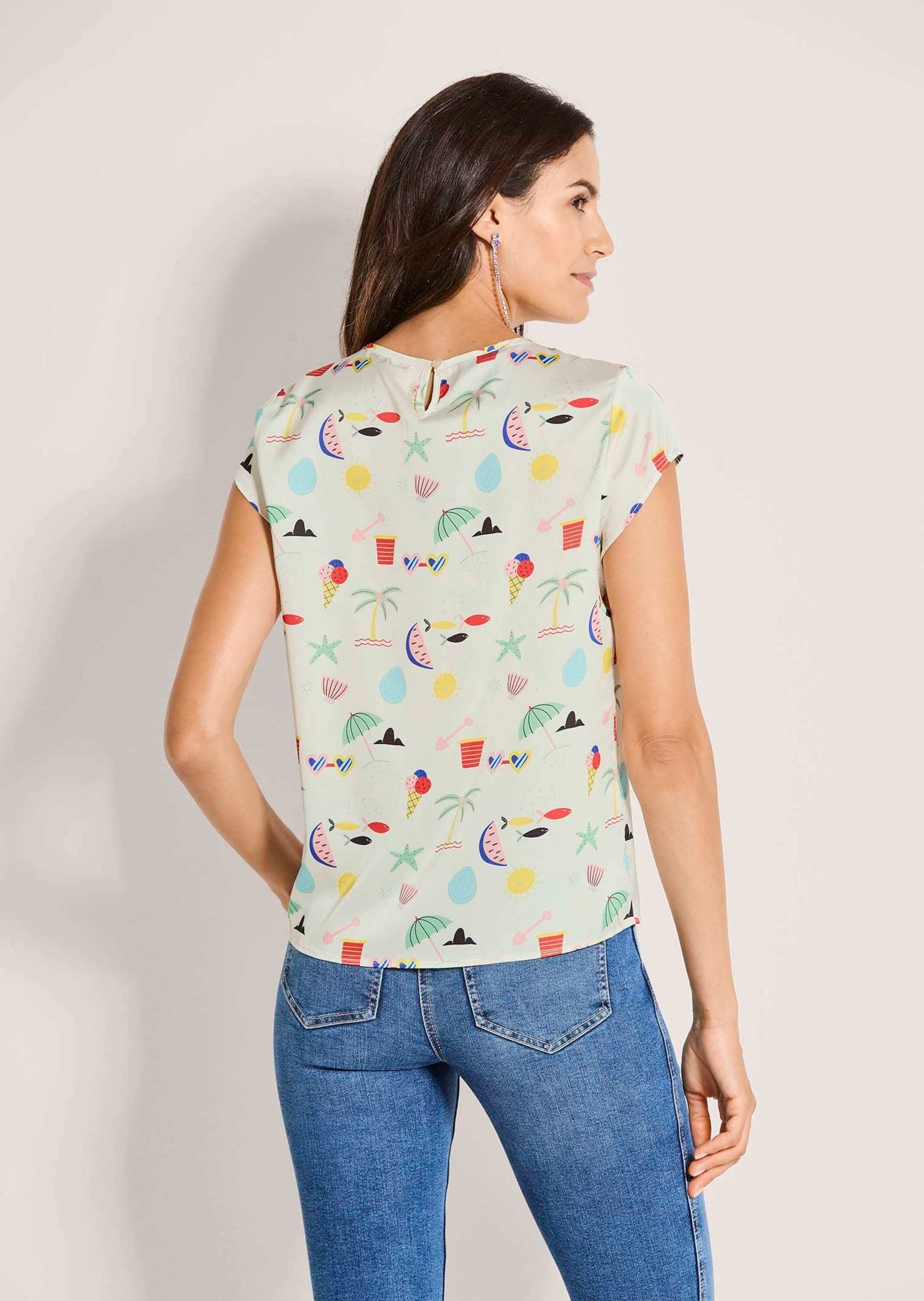 MADELEINE Shirtbluse Druckbluse mit sommerlichem Print Freizeitbluse mit gekräuseltem Rundhals und Kurzarm