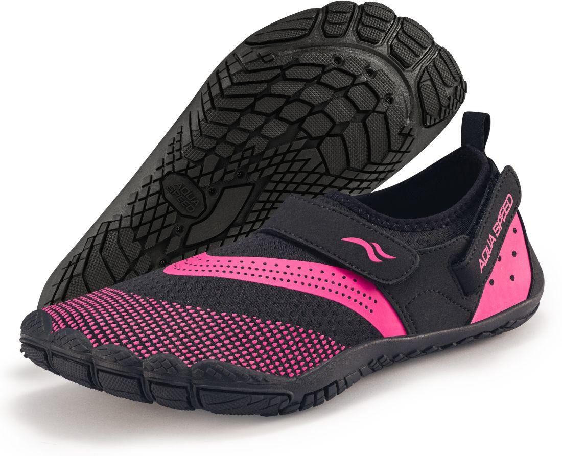 Aqua Speed Badeschuhe AGAMA Gr. 35 – Schwarz/Pink + Handtuch Wasserschuh (Strandschuhe für Kinder – weich, sicher & ideal für Urlaubstage) Flexibel & schnelltrocknend – Für Sport, Strand & Urlaub