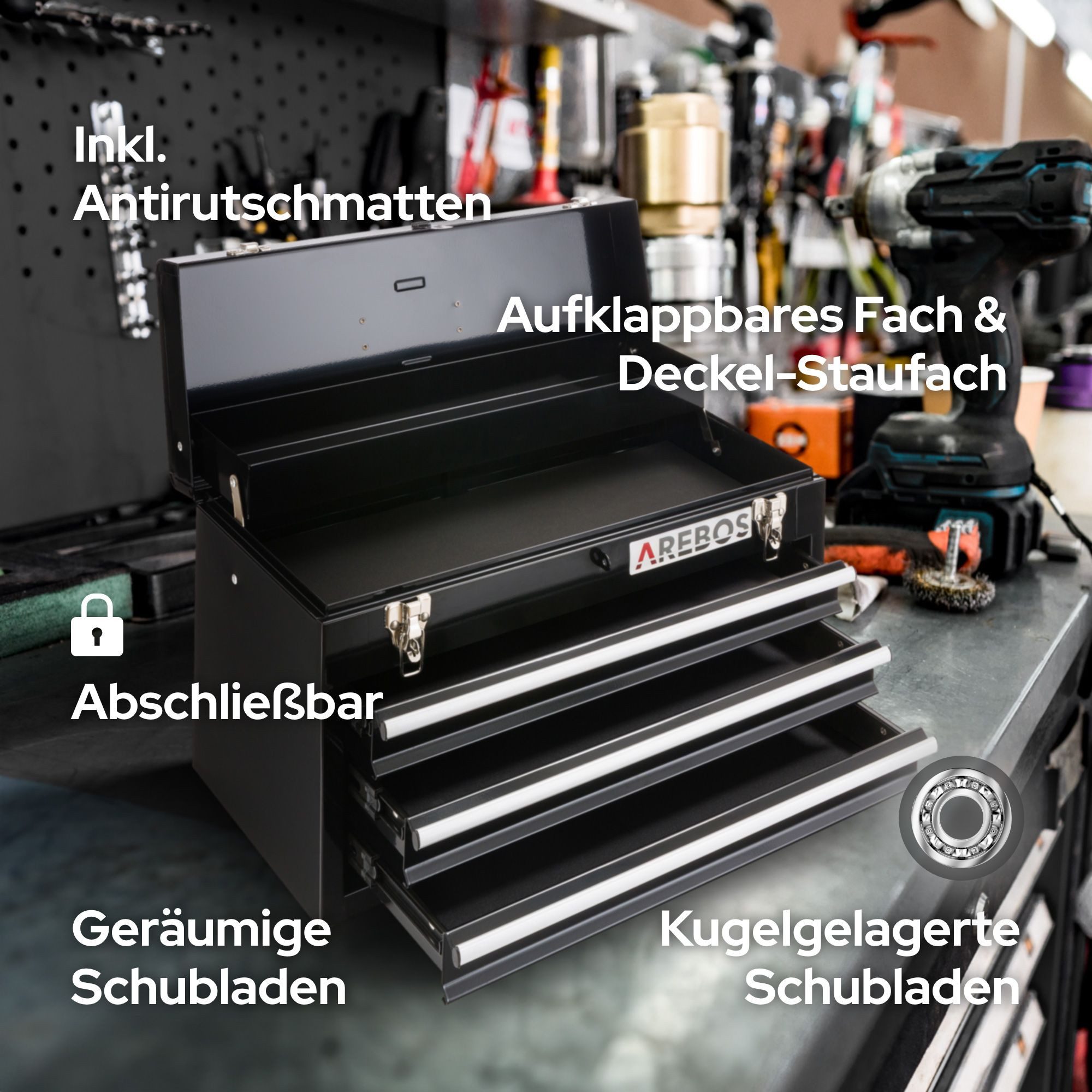 Arebos Werkzeugkoffer mit 3 Schubladen & 2 Ablagefächern (1 St)