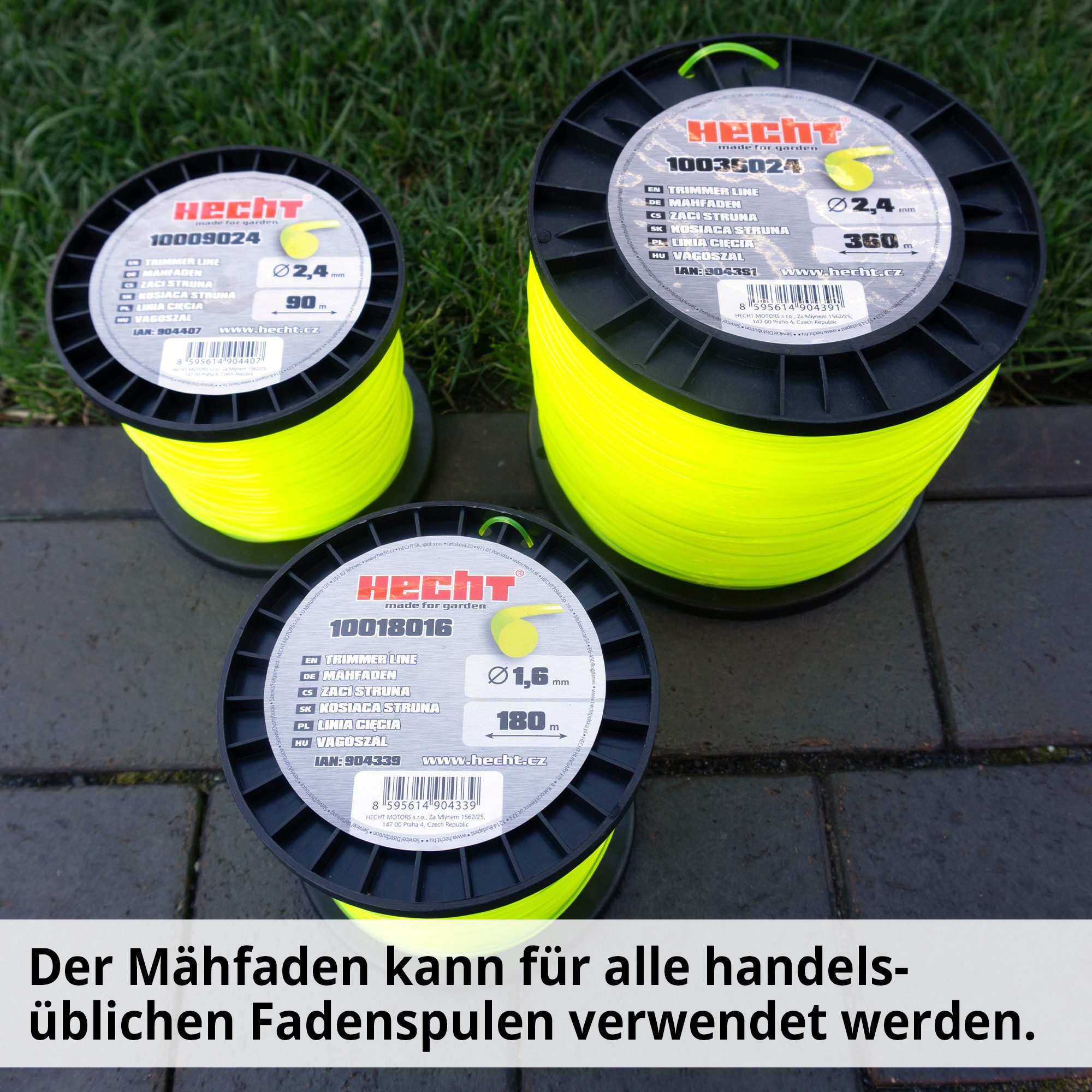 Hecht Rasentrimmer-Ersatzspule 10018016 Trimmerfaden 1,6 mm Mähfaden Nylonfaden neongelb, 180 m Fadenlänge, Rundfaden für Motorsense, reißfest, witterungsbeständig