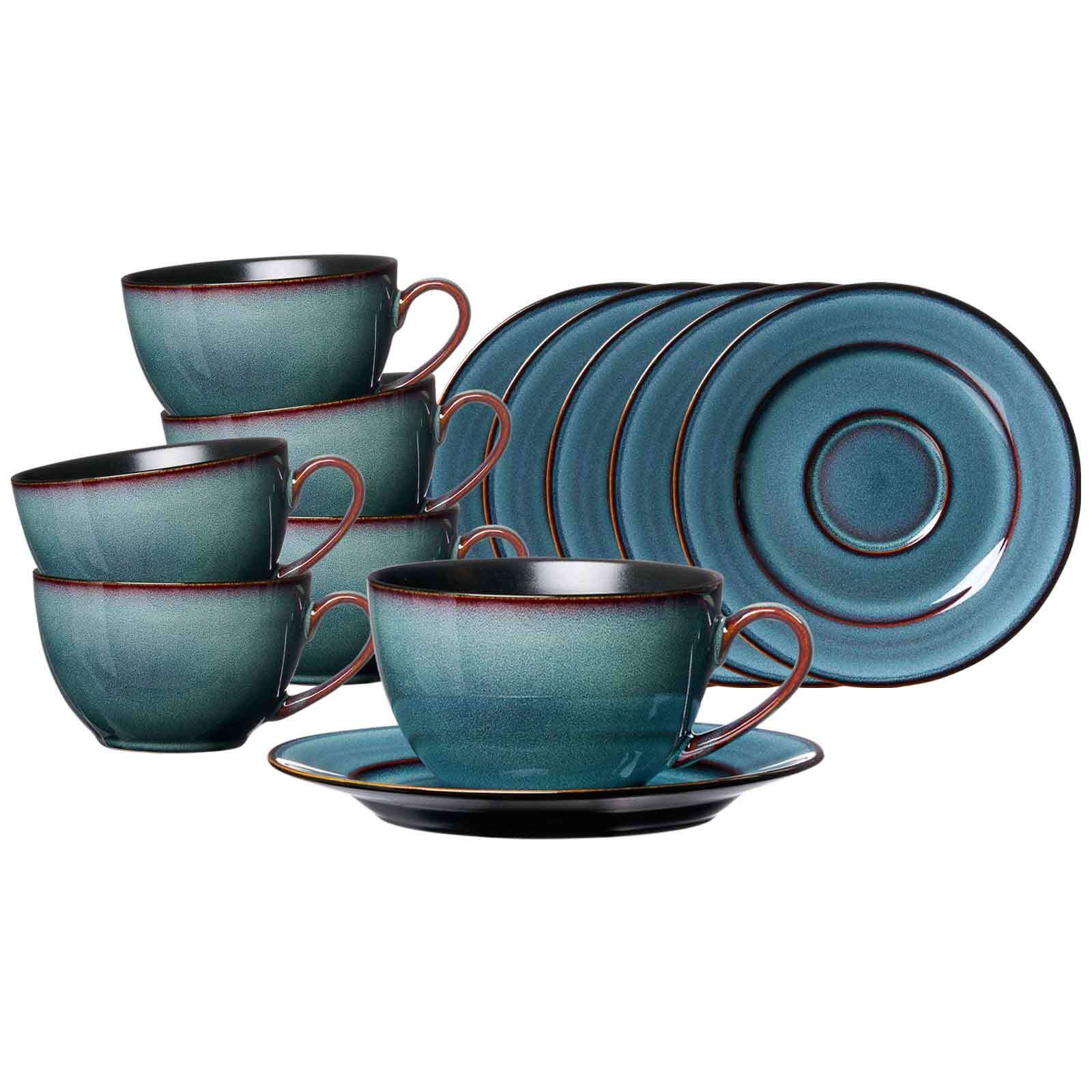 Ritzenhoff & Breker Tasse Bali Kaffeetassen mit Untertassen 220 ml 6er Set, 6-tlg., Steinzeug