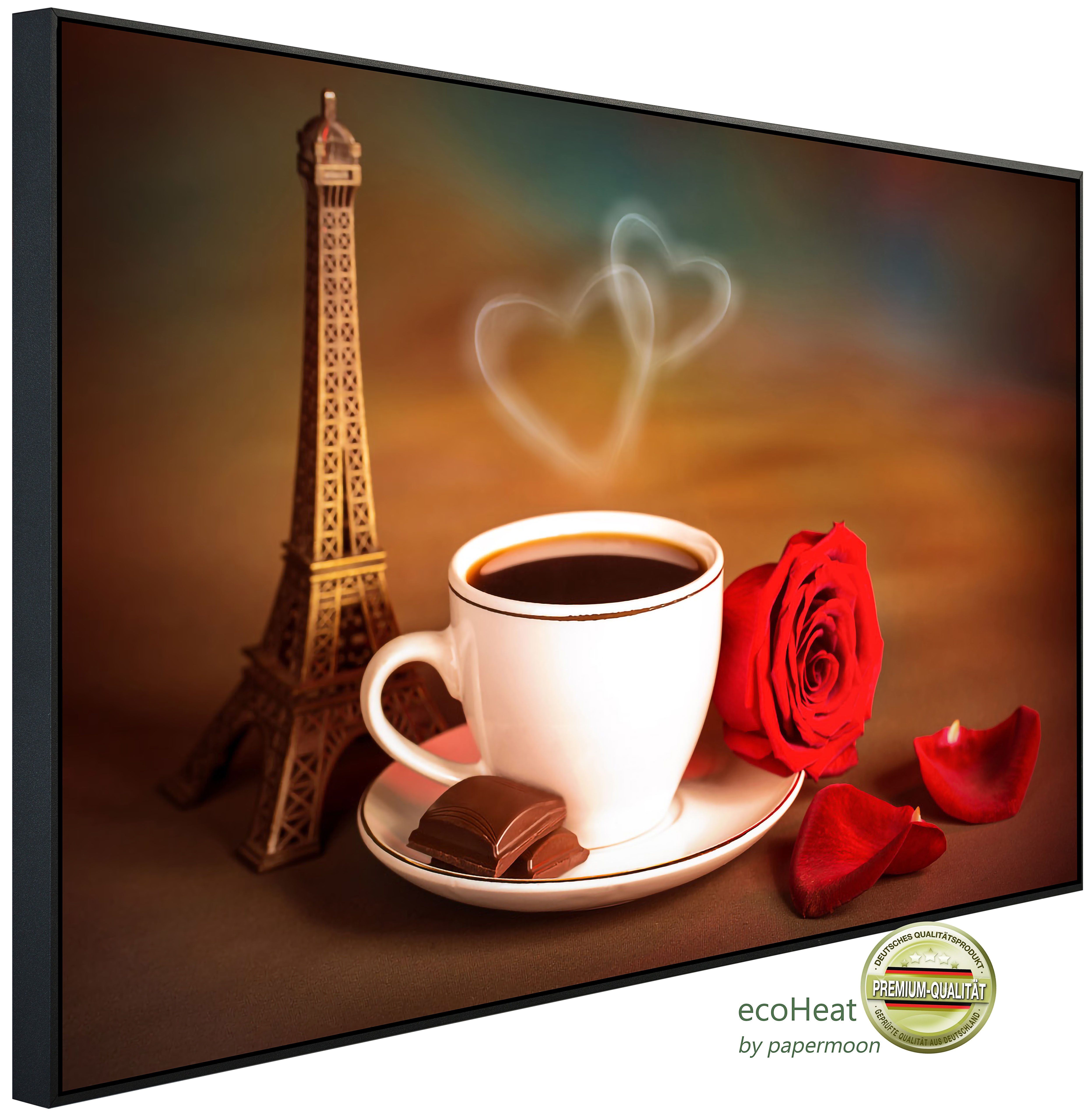Papermoon Infrarotheizung INFRAROT-BILD-HEIZUNG, Tee mit Rosen und Eiffelturm, TÜV-Rheinland/GS zertifiziert, angenehme Strahlungswärme
