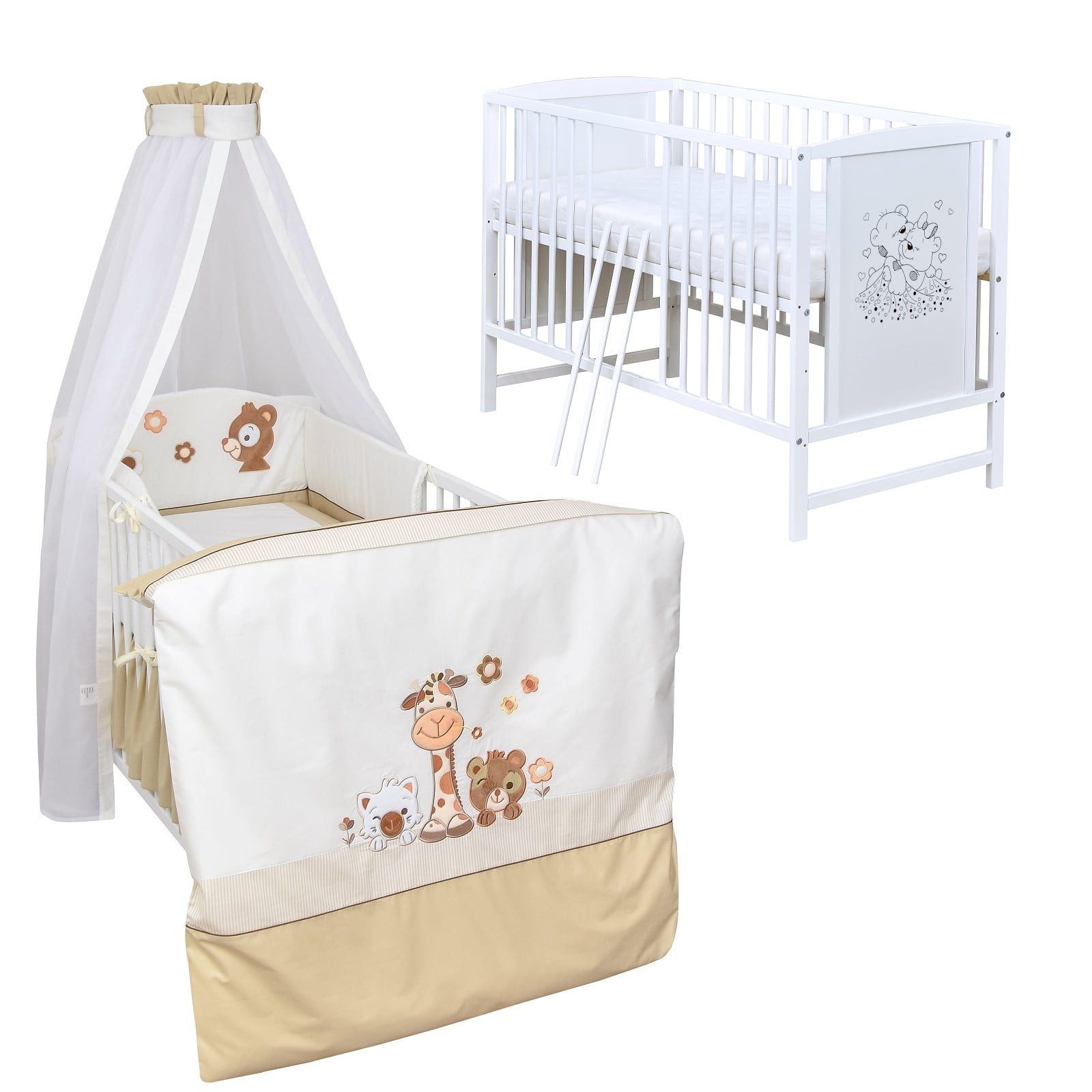 Baby-Delux Komplettbett Babybett Mia Komplettset, 10-tlg., Kinderbett 60x120 cm weiß, Bettset verschiedene Designs