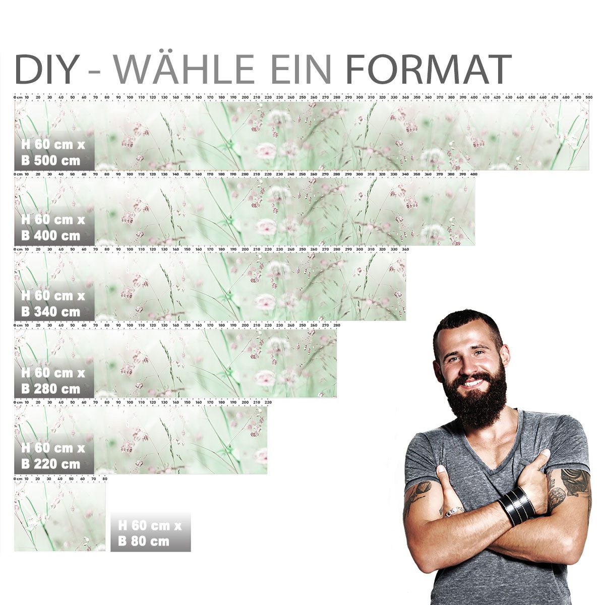 Stickerprofis Küchenrückwand WILDBLUMENWIESE (Glasoptik), (Premium), 1,5mm, selbstklebend, hält auf besonders vielen Öberflächen