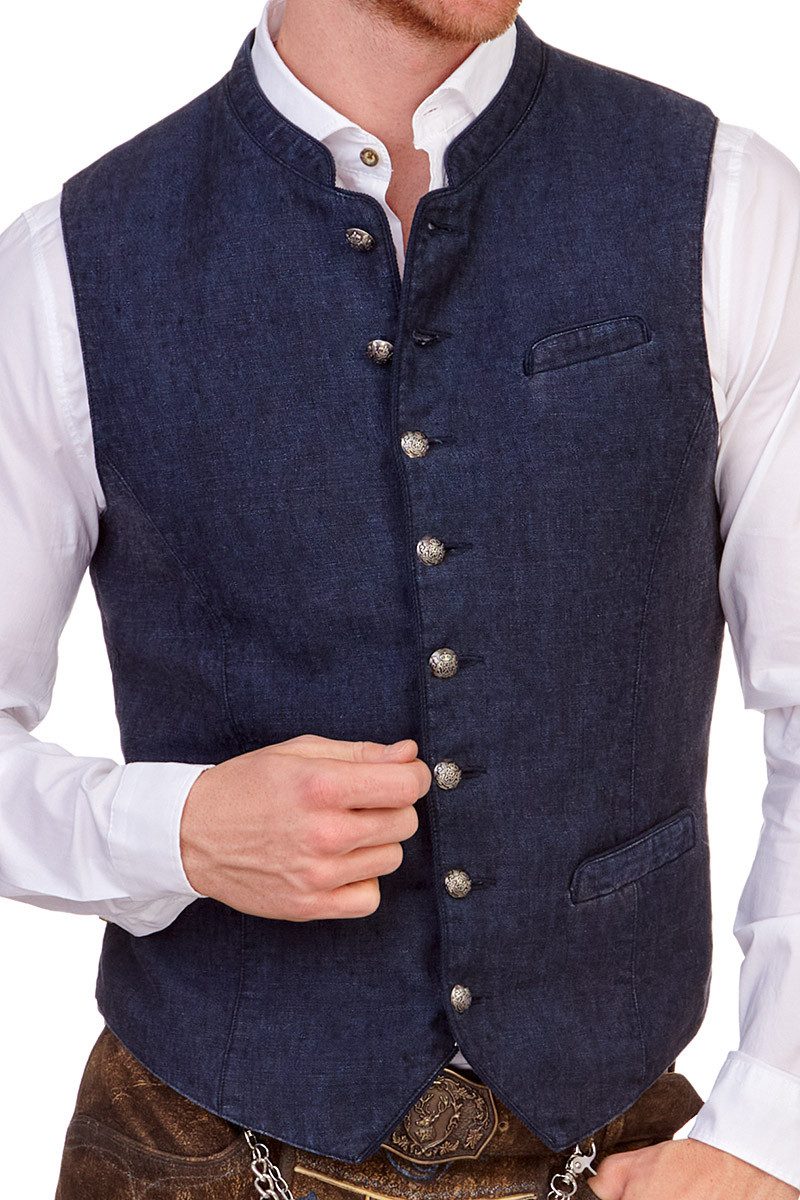 Spieth & Wensky Trachtenweste Leinenweste - PINTO - dunkelblau, dunkelbraun günstig online kaufen