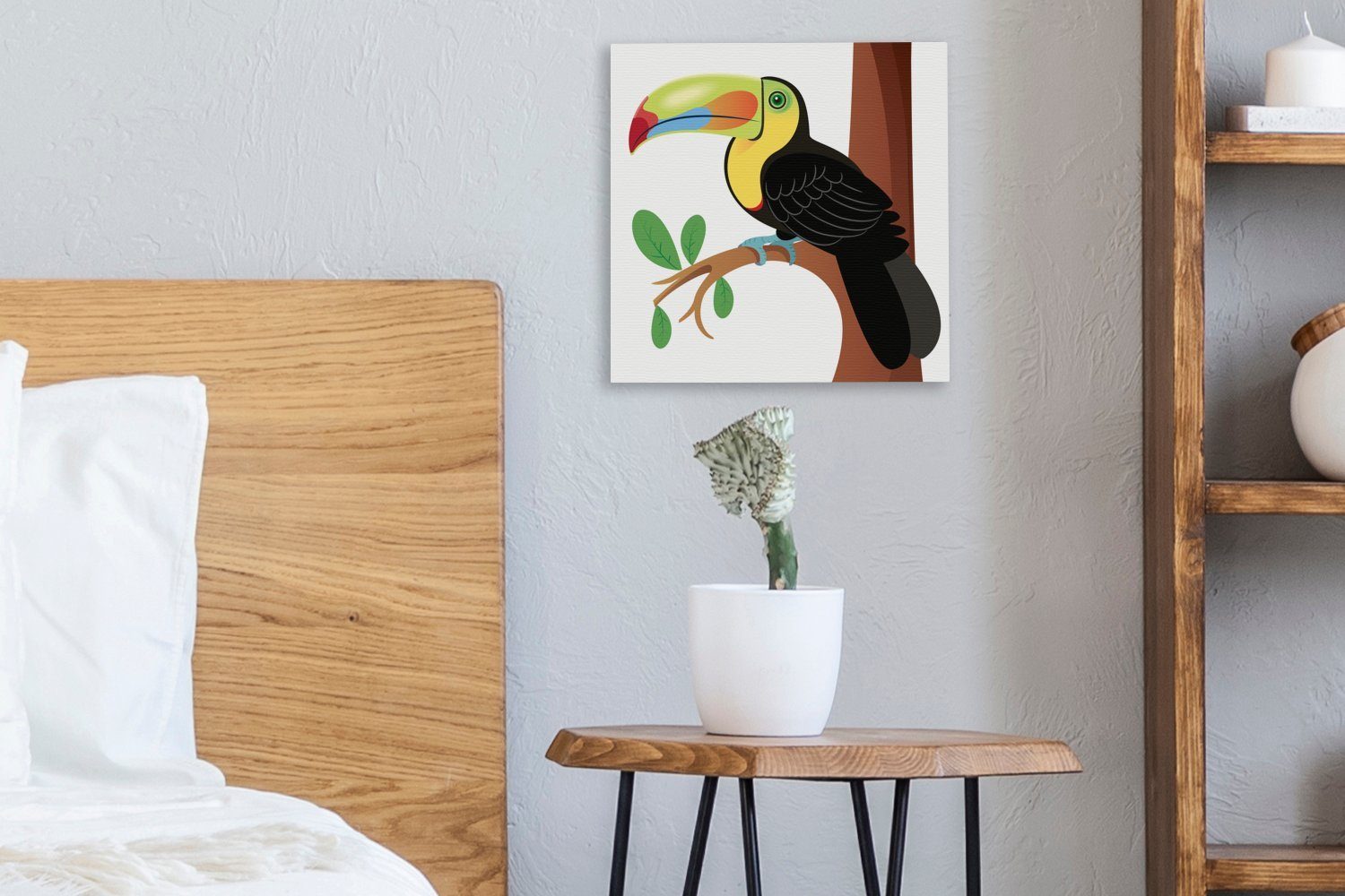 Schlafzimmer (1 Vektor-Illustration Leinwand einem Eine von Bilder Tukan, für bunten OneMillionCanvasses® Leinwandbild Wohnzimmer St),