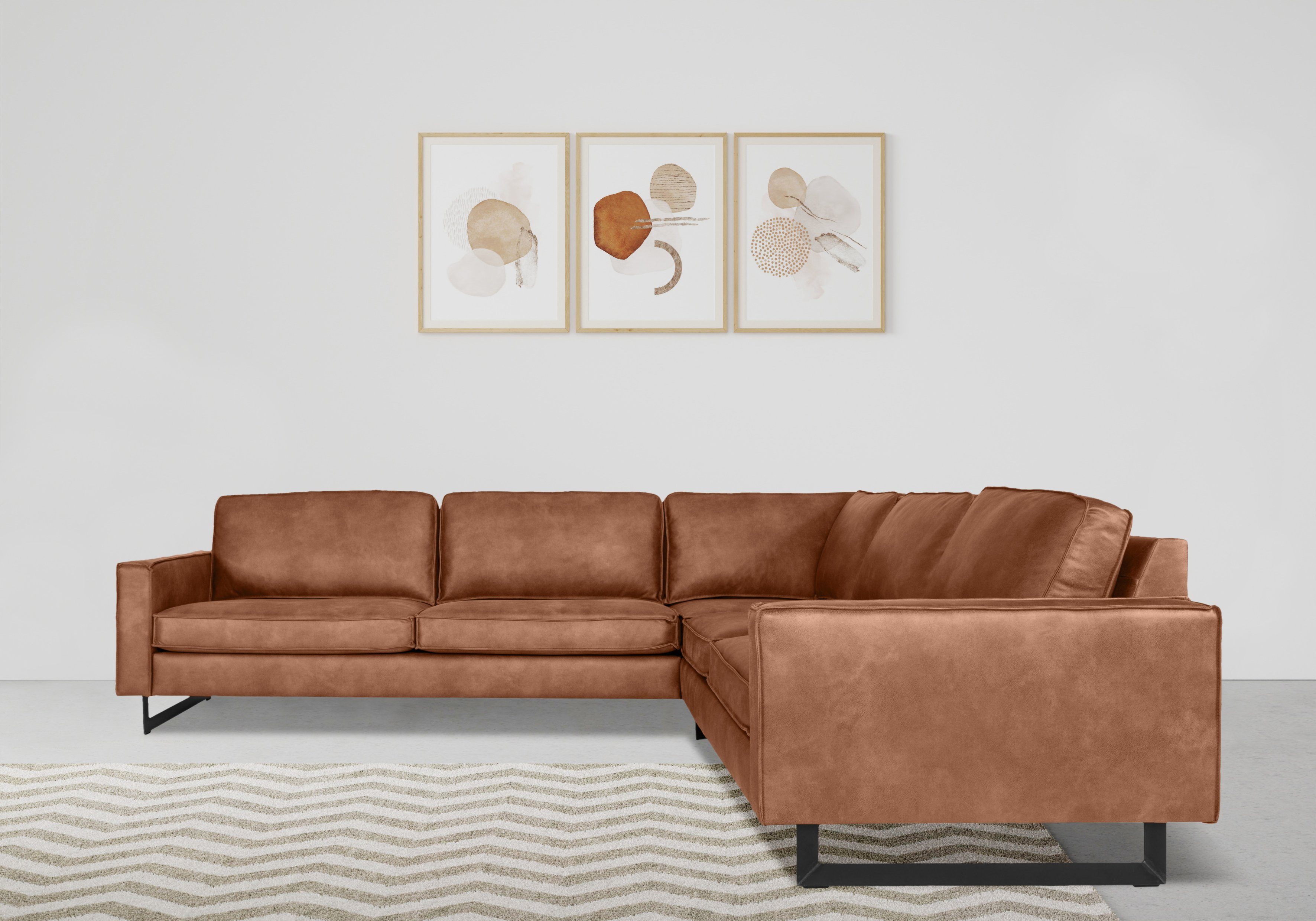 Places of Style Ecksofa Pinto, 250/290 cm, langer Schenkel, XXL, Ottomane, Cord, Feincord, Luxus-Microfaser Leder und Chenille