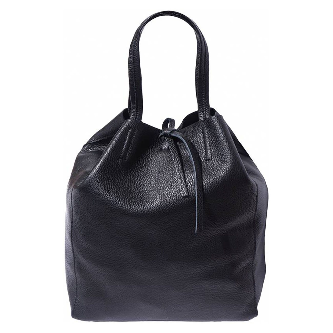 FLORENCE Schultertasche Florence ital. Echtleder Shopper schwarz (Schultertasche), Damen Leder Shopper, Schultertasche, schwarz ca. 30cm
