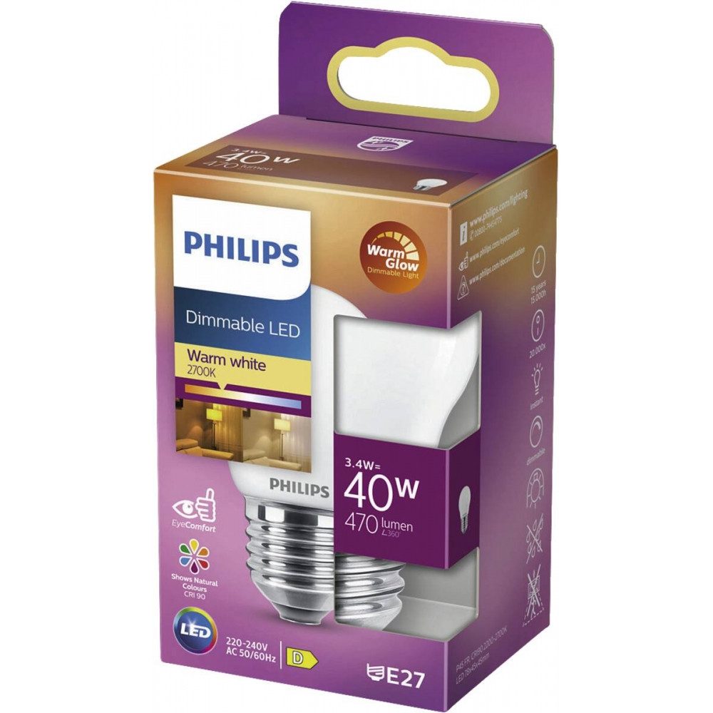 Philips Philips LED Tropfenlampe 40W E27 dimmbar. Elektro-Kabel, E27, Dimmbare LED-Tropfenlampe