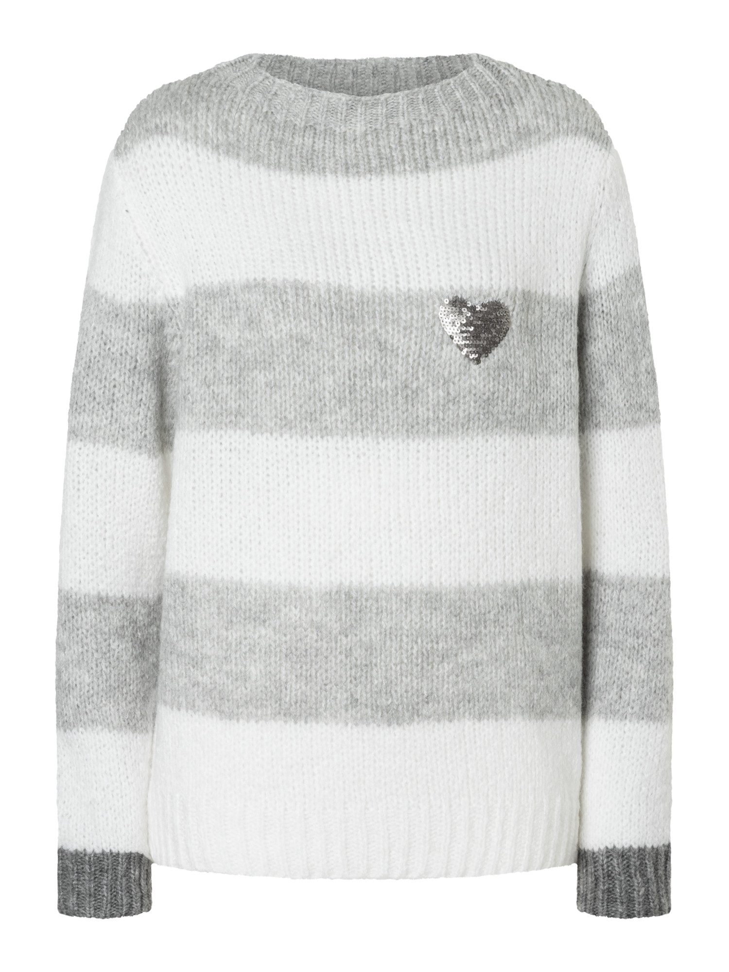 MORE&MORE Rundhalspullover kuscheliger Streifenpullover, Paillettenherz günstig online kaufen
