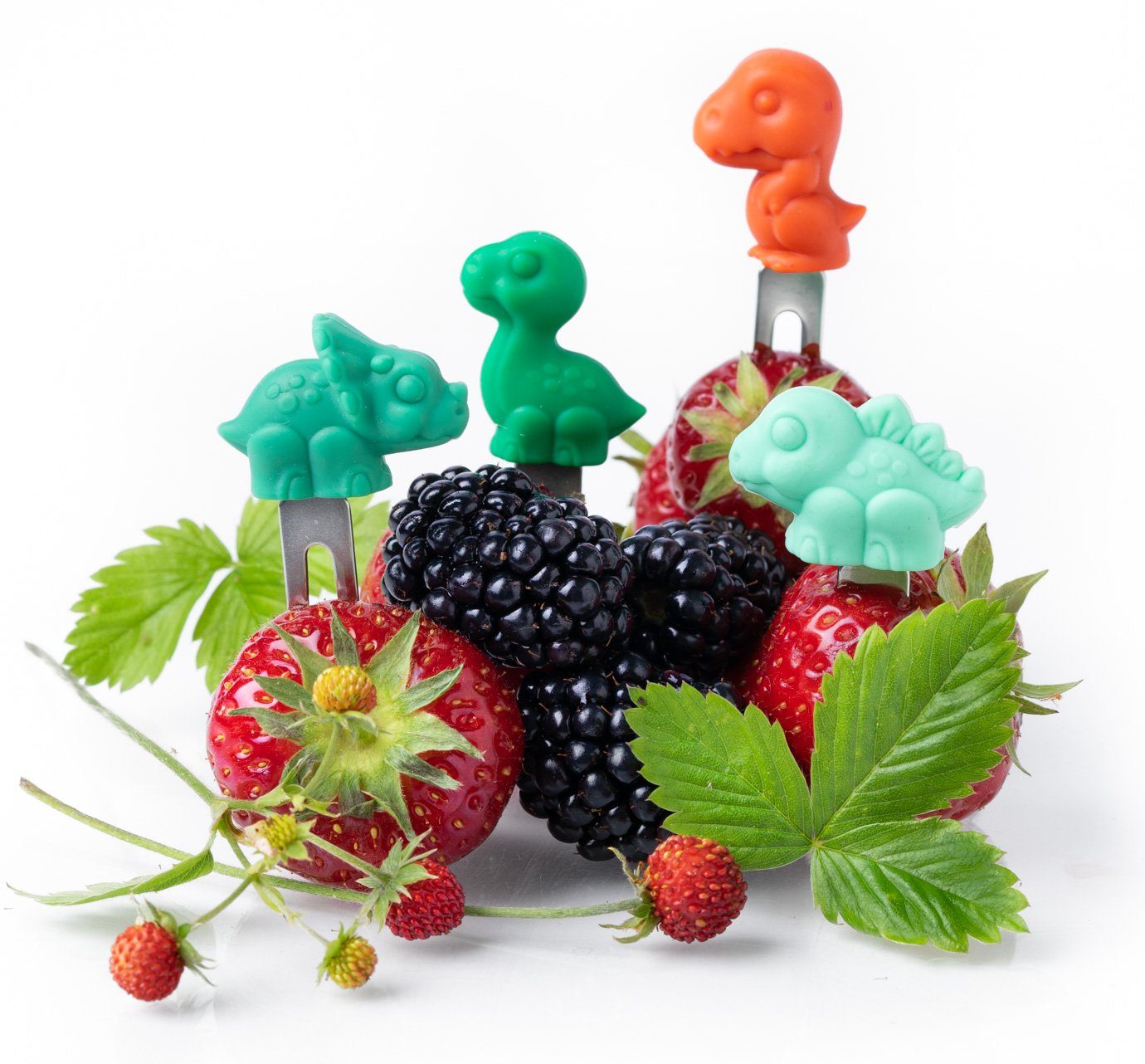 LEKKABOX Partyspieße Dinosaurier Bento Food Picks, 4er Set - Fingerfood Spieße Piekser, Plastikfrei und extra klein – passen auch in die Brotdose