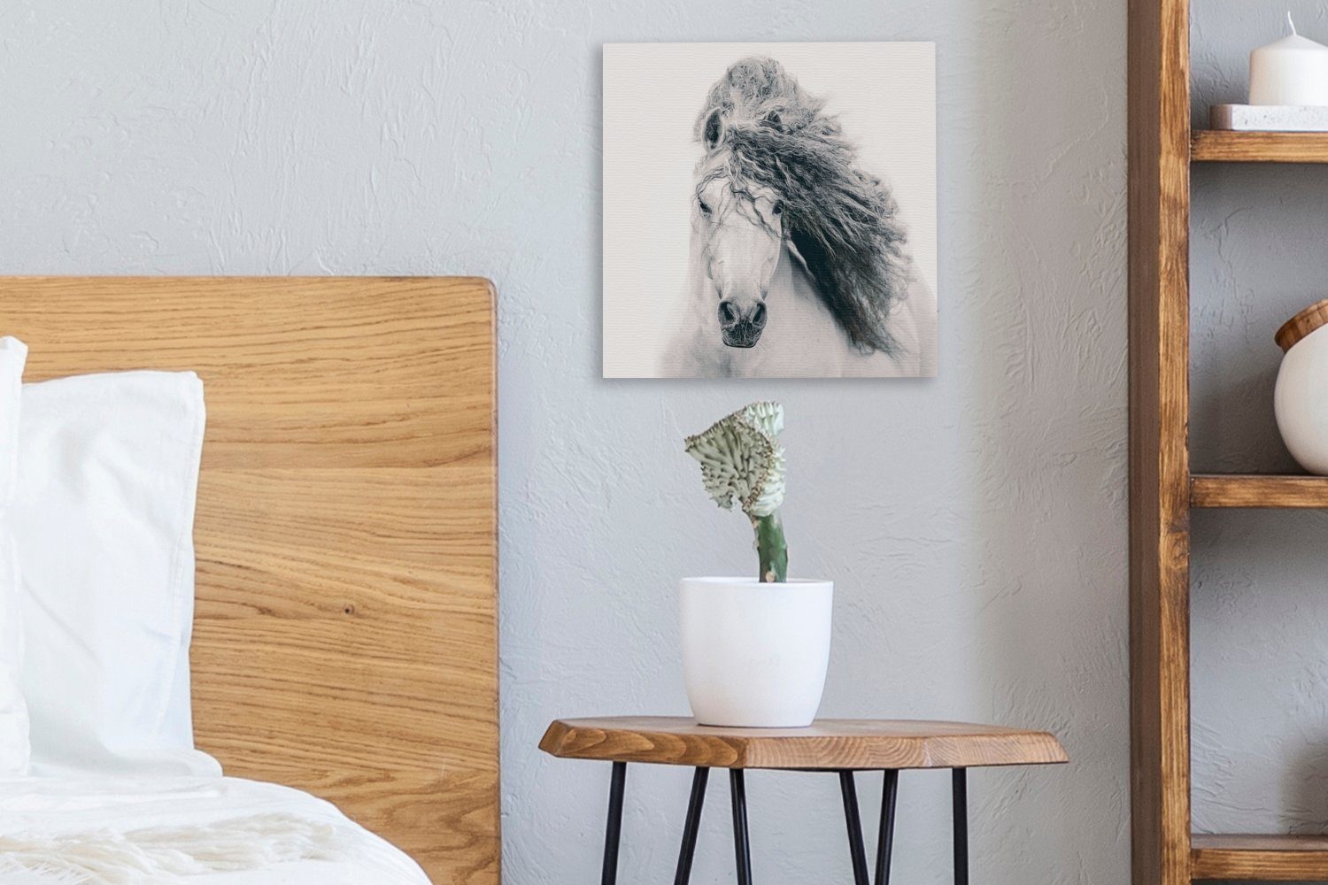 OneMillionCanvasses® Leinwandbild Pferd Bilder Leinwand Weiß Schlafzimmer Haar, für (1 - - St), Wohnzimmer