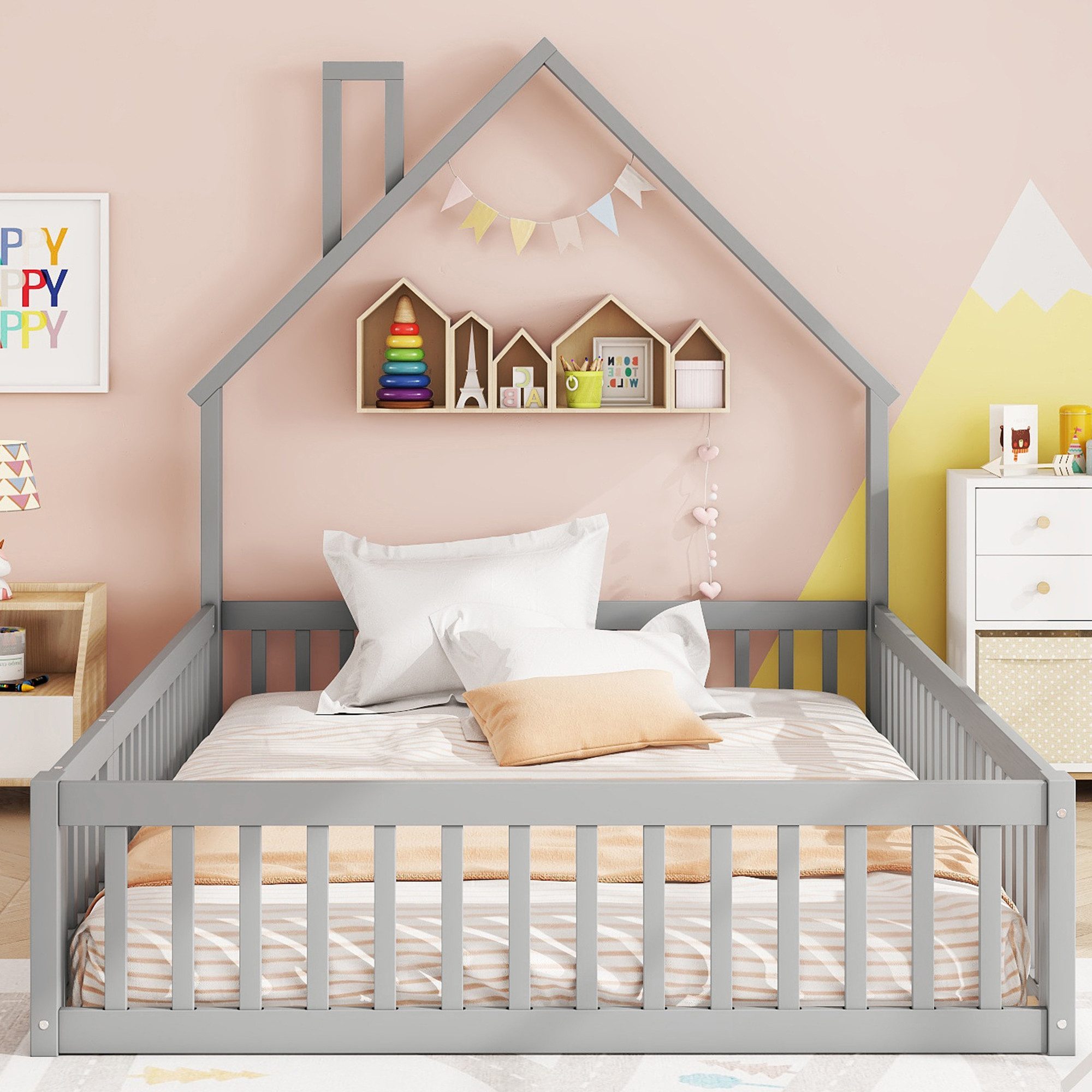 Flieks Kinderbett, Massivholzbett 140x200cm mit Schornsteinform günstig online kaufen