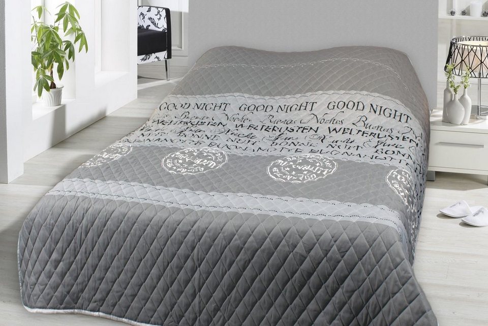 One Home Tagesdecke Good Night, gesteppt, Gr. 220 cm x 240 cm