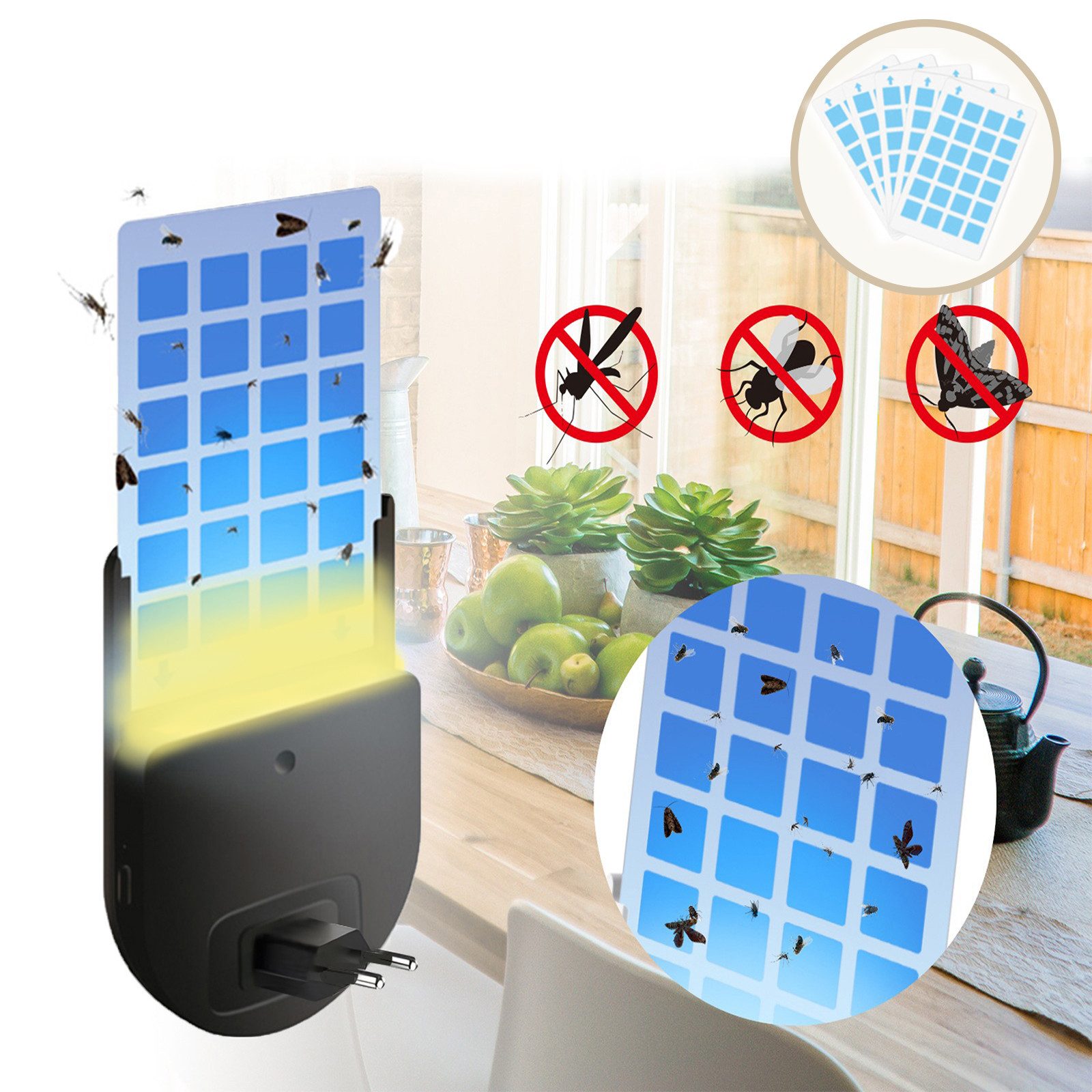 MUPOO Insektenfalle Fliegenfallenlampe Nachtlicht Steckdose mit 5 Klebekart günstig online kaufen