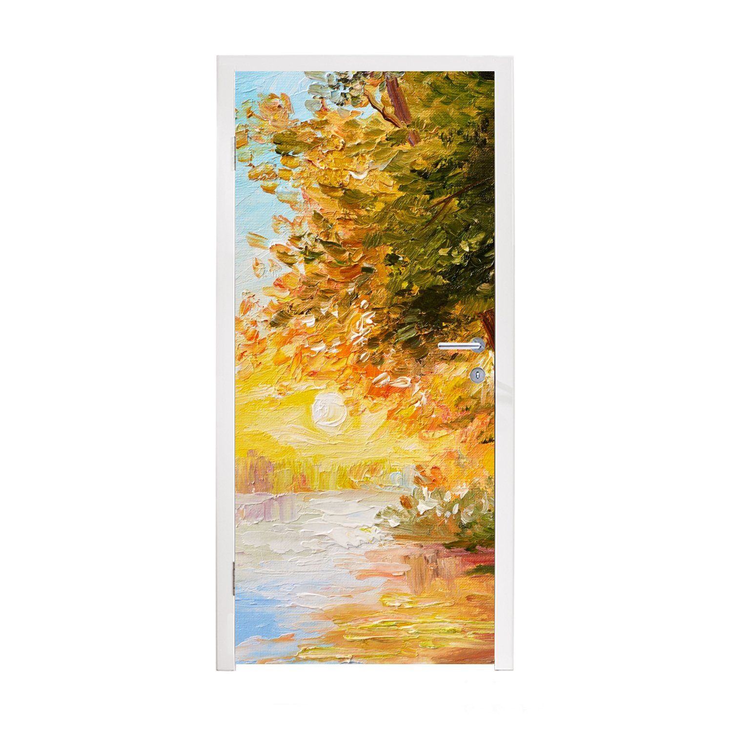 MuchoWow Türtapete Natur - Malerei - Baum - Wasser, Matt, bedruckt, (1 St), Fototapete für Tür, Türaufkleber, 75x205 cm