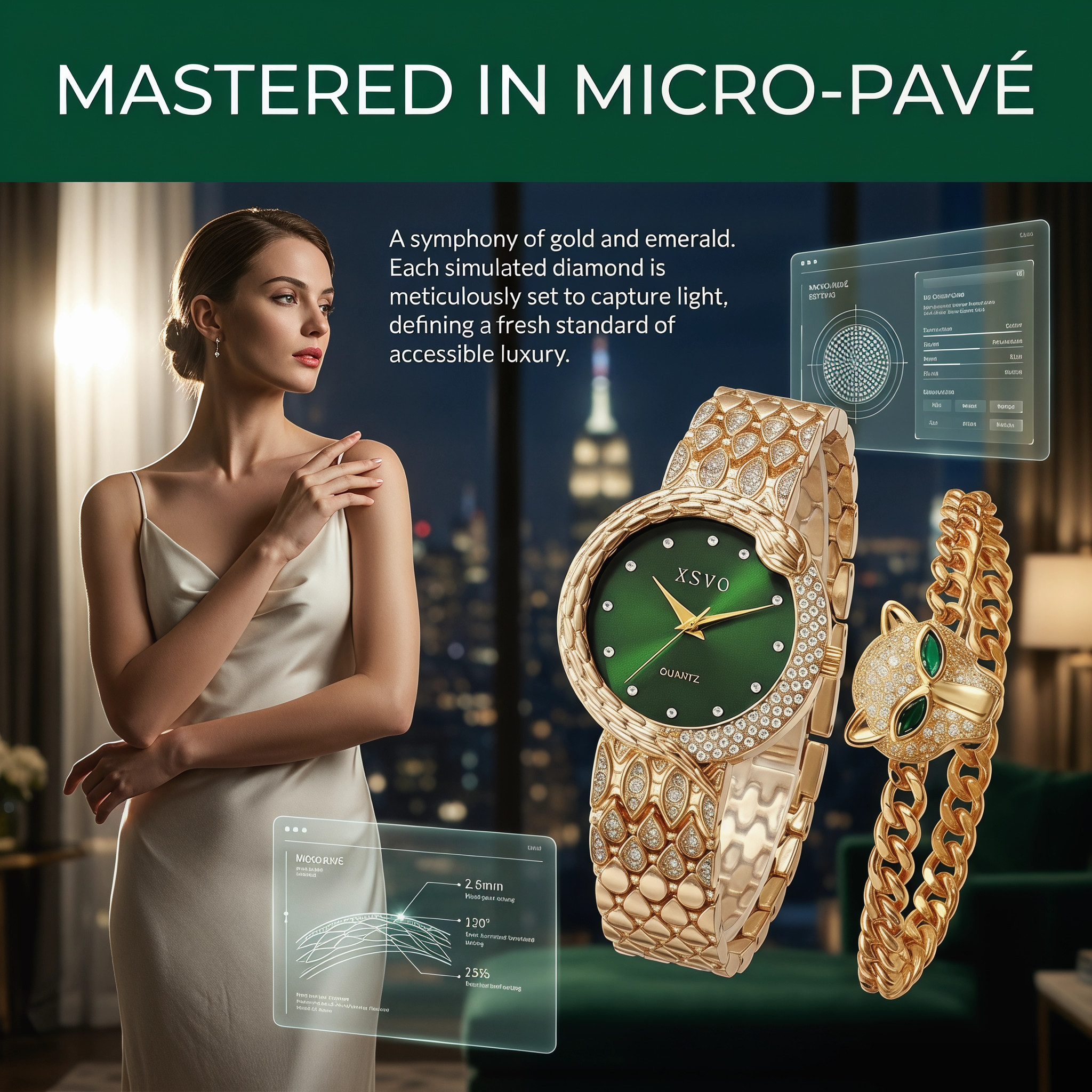 Luckice Quarzuhr Premium Damen Schmuckset mit Quarz-Armbanduhr & klassisches Armband, (36mm Edelstahl-Zifferblatt mit Zirkonia-Steinen, Exklusives Geschenkset für Frauen, 2-tlg., Muttertag/Valentinstag/Weihnachten in Präsentbox)