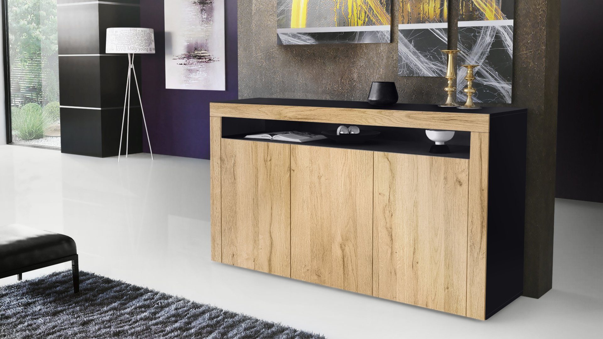 Vladon Sideboard Valencia (Sideboard, mit 3 günstig online kaufen