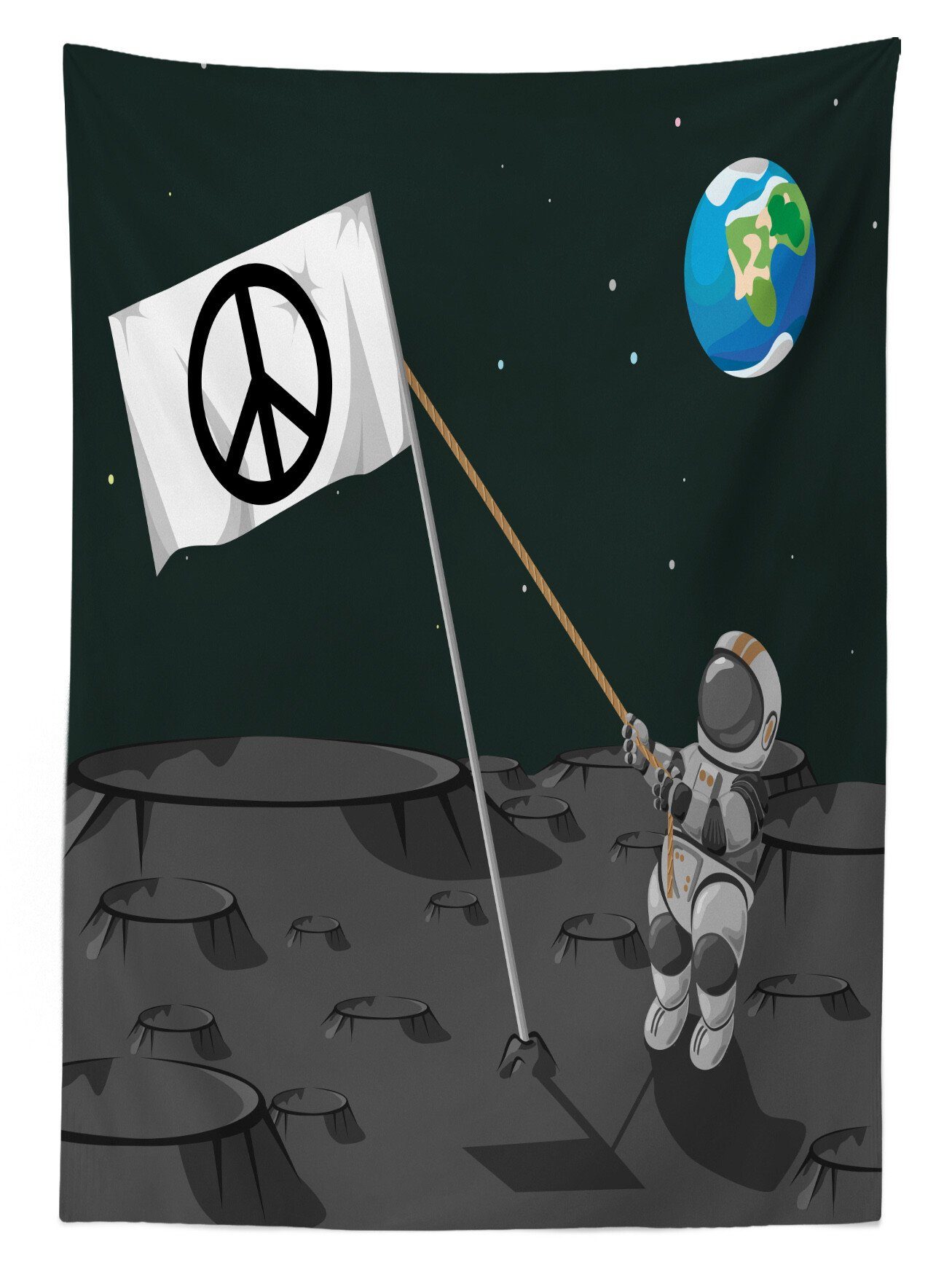 Abakuhaus Tischdecke Flag eines Abenteuer Außen Klare Farbfest Waschbar Farben, Festlegen geeignet Astronaut den Bereich Für