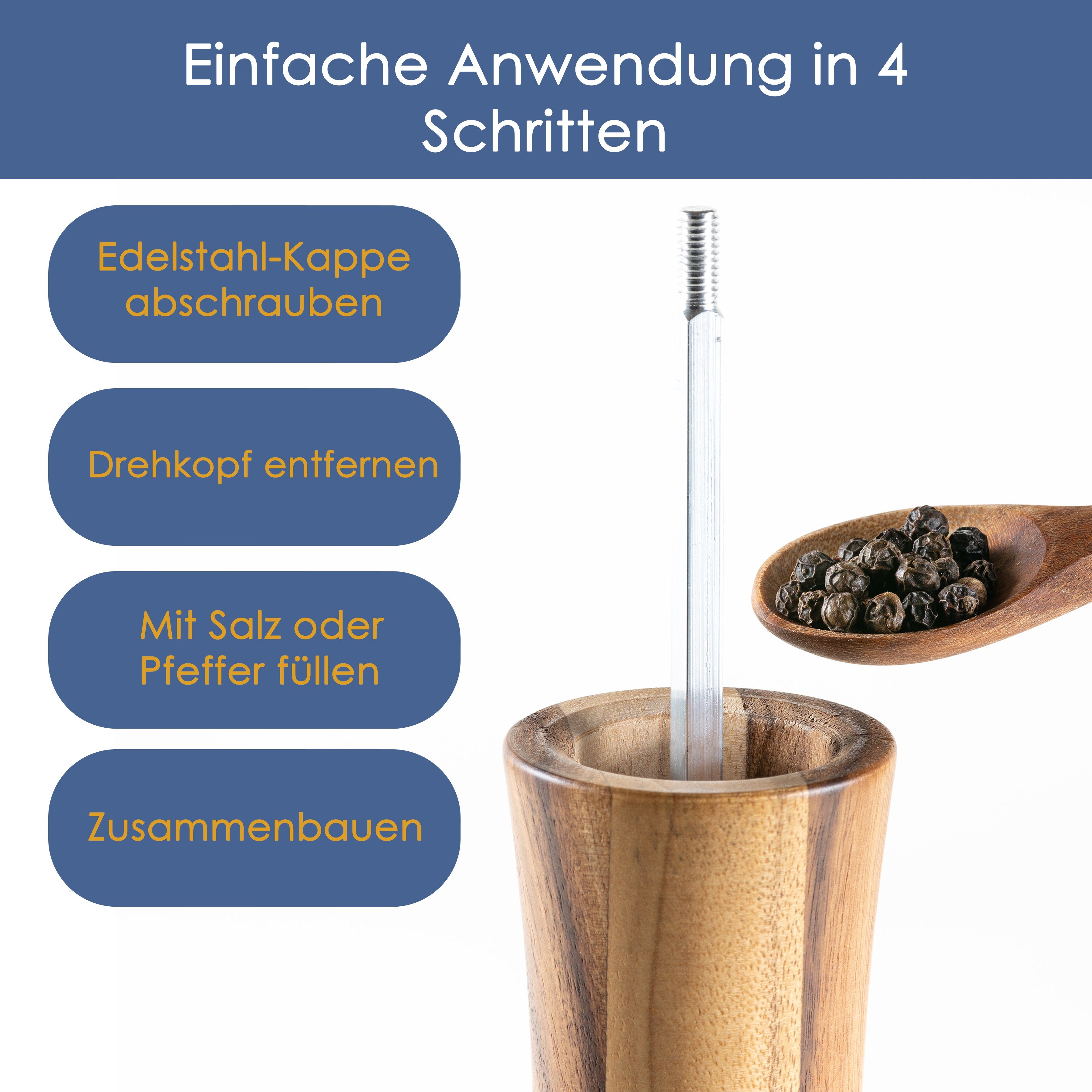 Hanseküche Salz-/Pfeffermühle Salz und Pfeffermühle (25cm) (1 Stück), Langlebig Robust Design, Modernes manuell, mit Keramikmahlwerk und