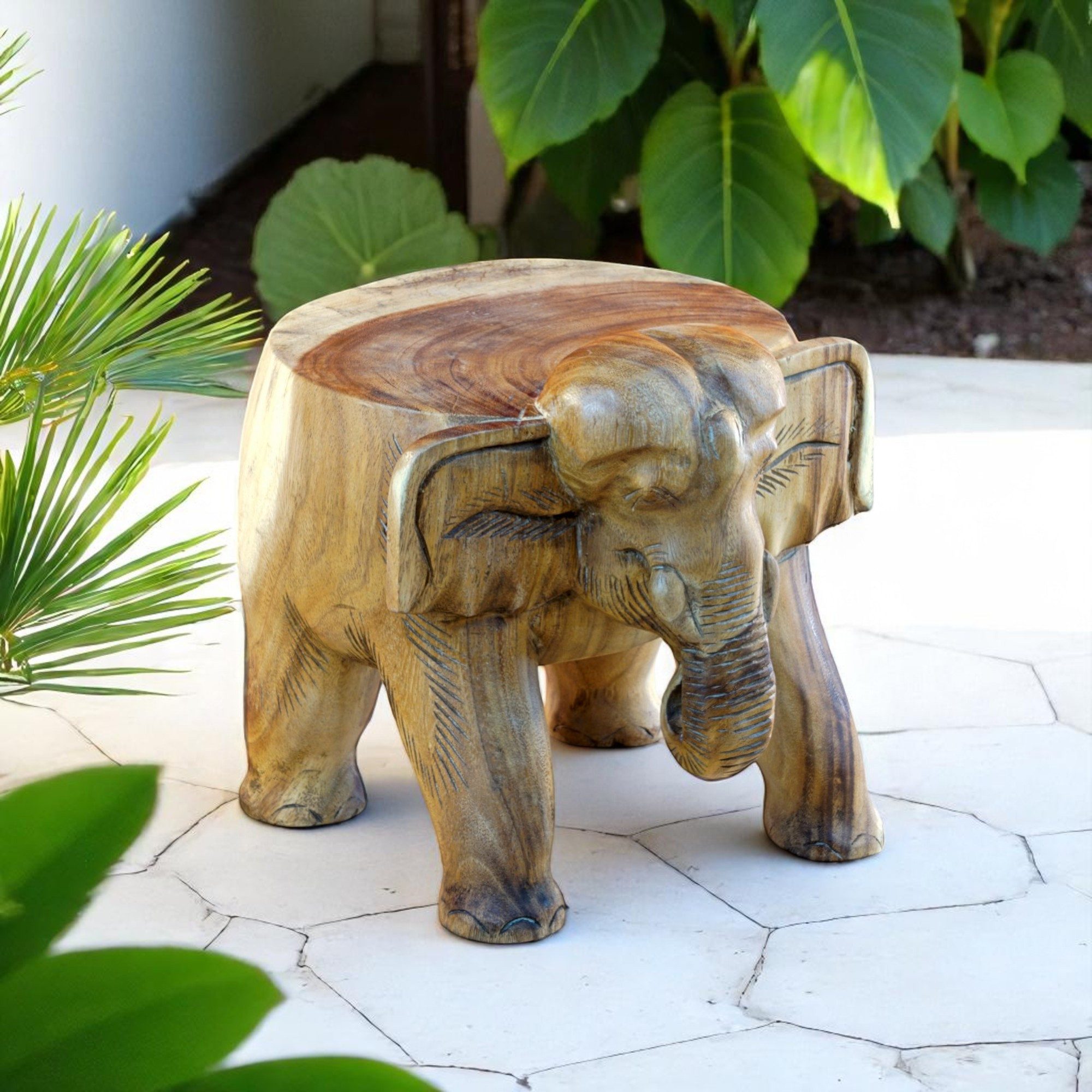 Kinaree Beistelltisch Blumenständer Elefant BAGO, Elefant, handgeschnitzt, Unikate, verschiedene Цвета(ов)