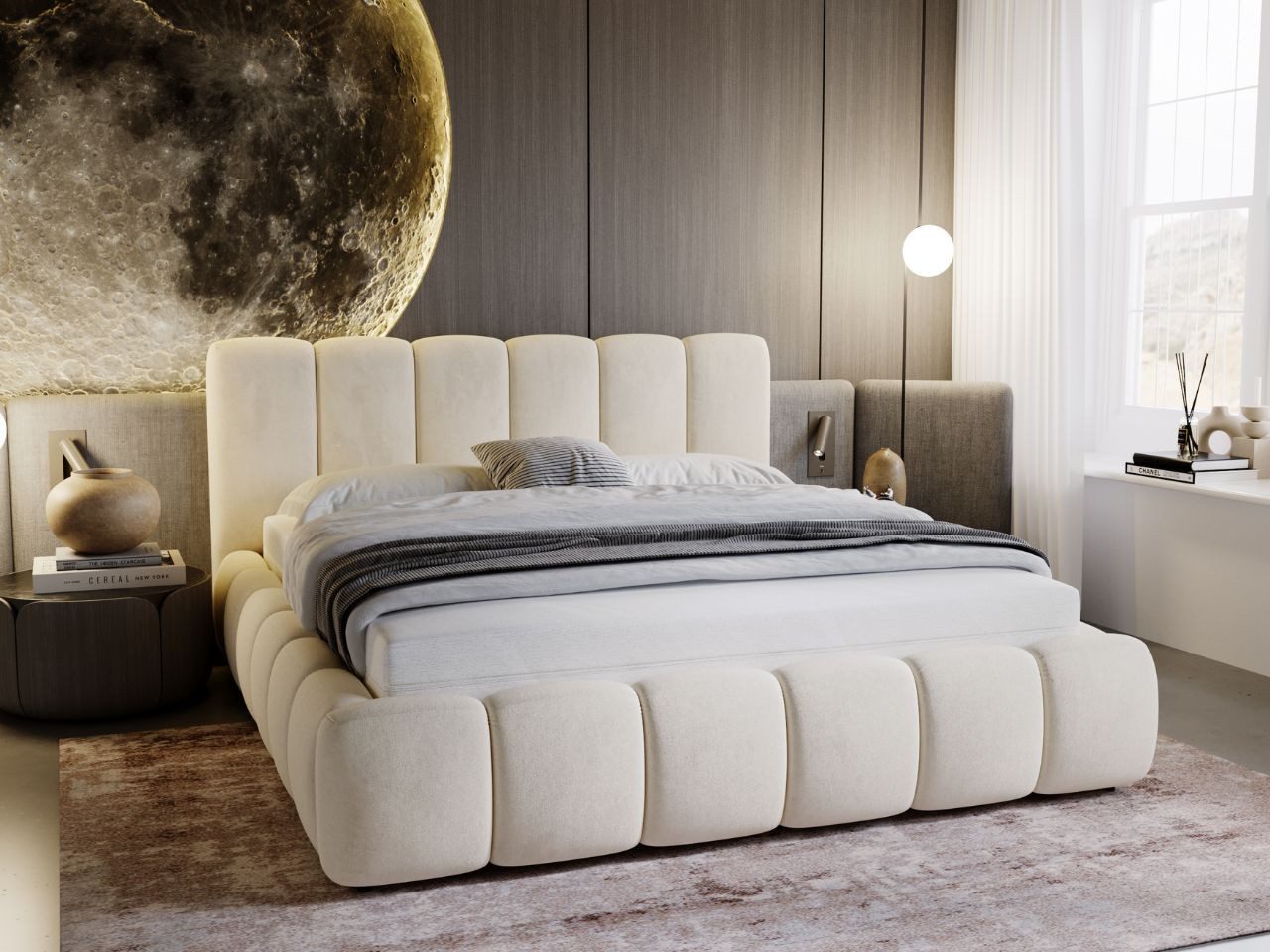 GrainGold Polsterbett Cloud (Set, Polsterbett, Kopfteil, Lattenrost), mit hohe Kopfteil, mit Lattenrost, für das Schlafzimmer, Elegant Stil