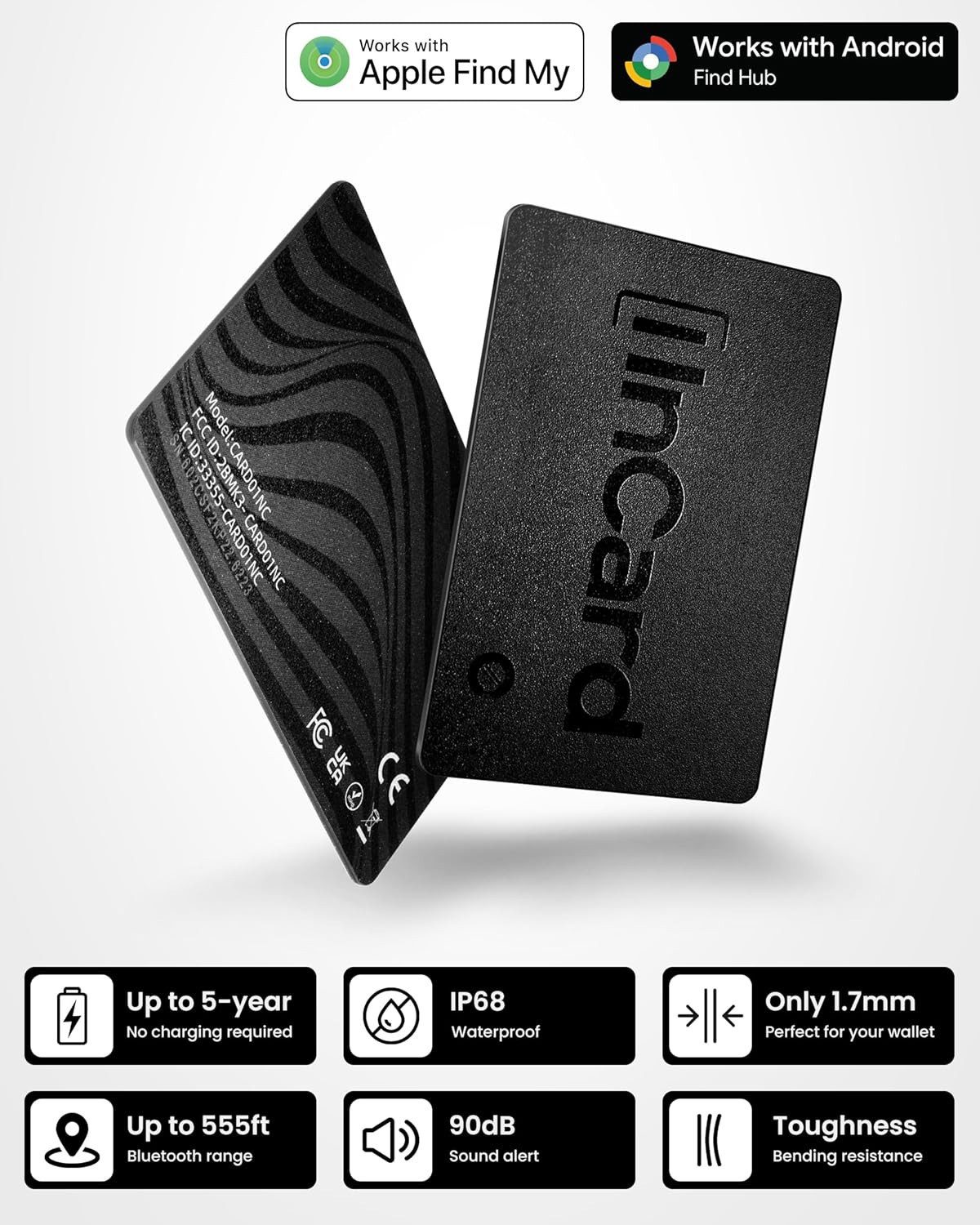 Athlix InCard GPS Tracker Kreditkartenformat, Google Find Hub & Apple Find My GPS-Tracker (5 Jahre Akkulaufzeit, Weltweiter Verlustmodus, IP68 Wasserdicht)