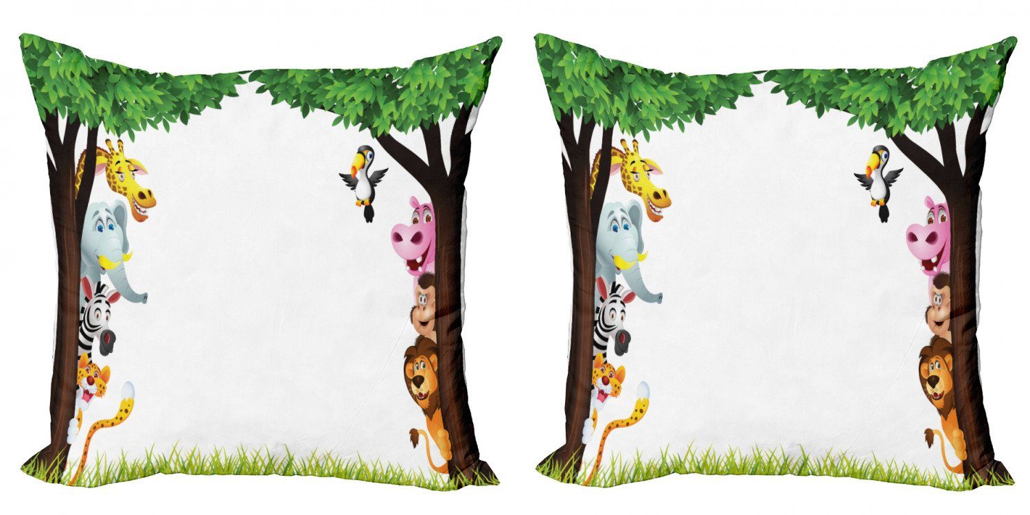 Digitaldruck, (2 Kindergarten Jungle Doppelseitiger Abakuhaus Bäume Kissenbezüge Accent Modern Stück), Freundlich
