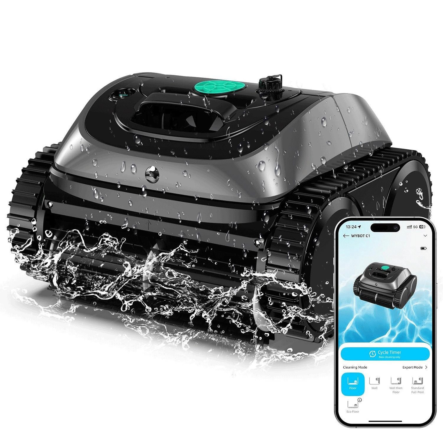WYBOT Poolbodensauger C1 (Upgrade) für Boden & Wand & Wasserlinie, 150 Min Akkulaufzeit, Poolreiniger mit intelligenter Routenplanung, bis 150 m²