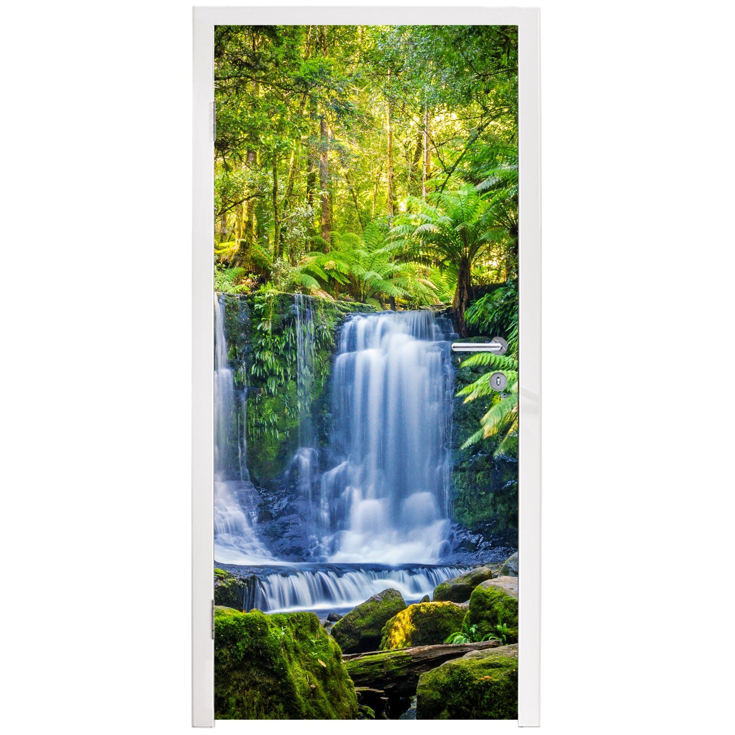 Natur, Australien Tür, für Türaufkleber, Wasserfall MuchoWow Dschungel Türtapete Matt, 75x205 Pflanzen - - bedruckt, - - cm (1 Fototapete St),