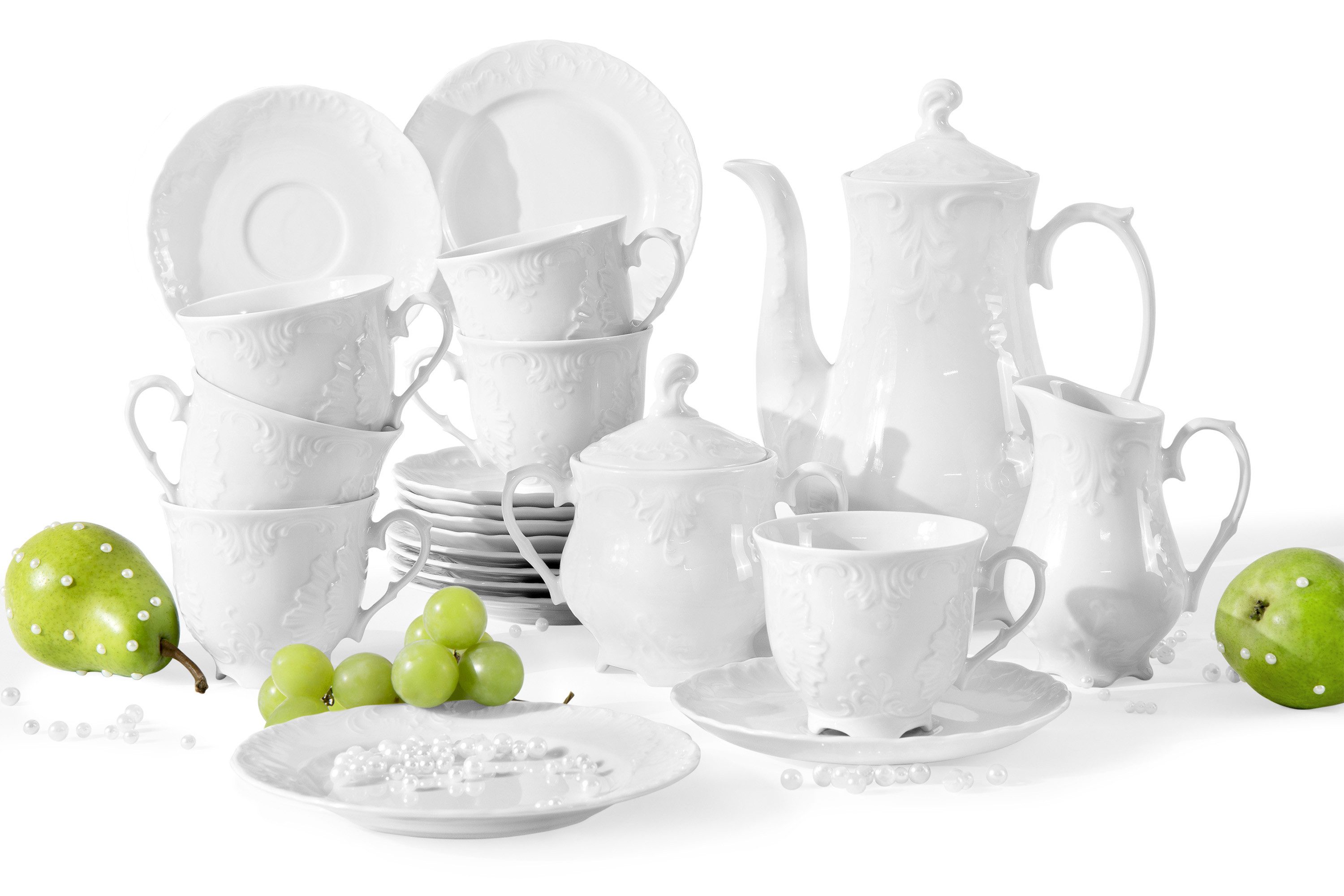 KONSIMO® Kombiservice CMIELOW ROCOCO Teeservice, Kaffeeservice (21-tlg), 6 Personen, Porzellan, spülmaschinen & mikrowellengeeignet, Hochwertiges Prestige-Porzellan