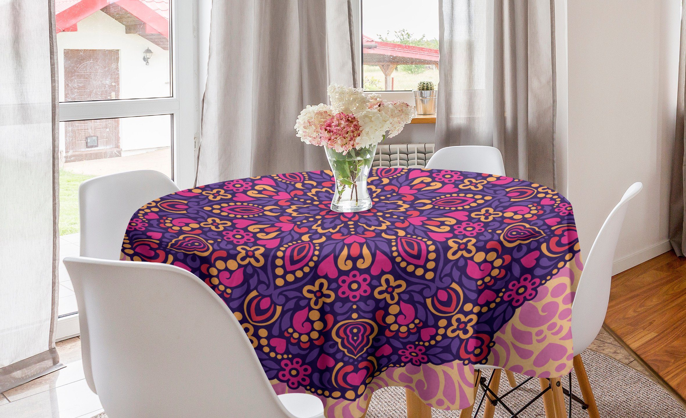 Abakuhaus Tischdecke Kreis Tischdecke Abdeckung für Esszimmer Küche Dekoration, lila Mandala Abstrakt Osten