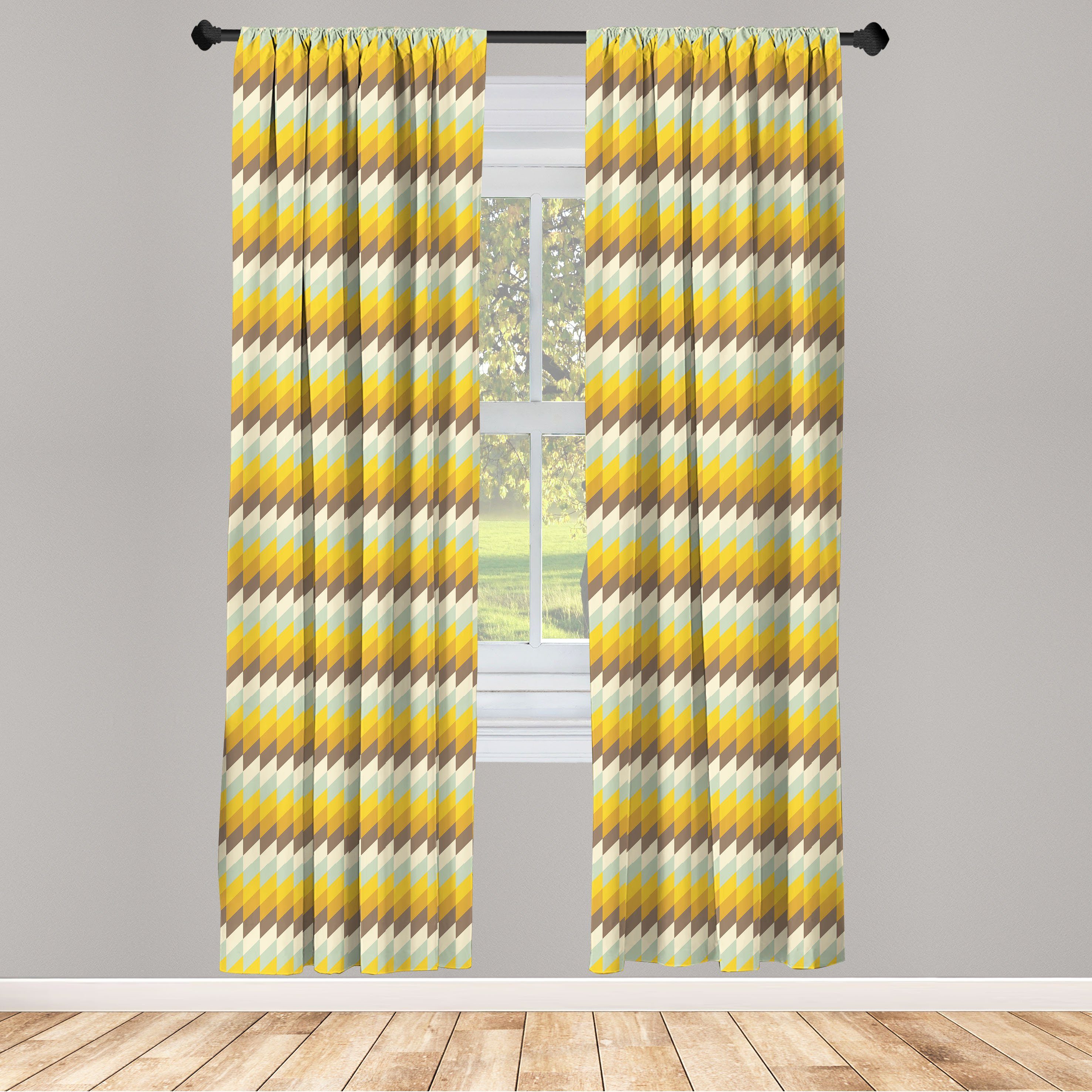 Gardine Vorhang für Wohnzimmer Schlafzimmer Dekor, Abakuhaus, Microfaser, Geometrisch Herringbone Mosaik-Linien