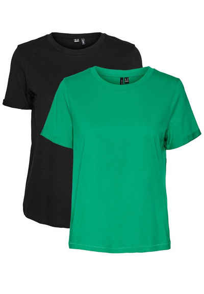 Vero Moda T-Shirt 2er Pack Basic T-Shirt VMPAULA (2-tlg) 5270 in Schwarz-Grün