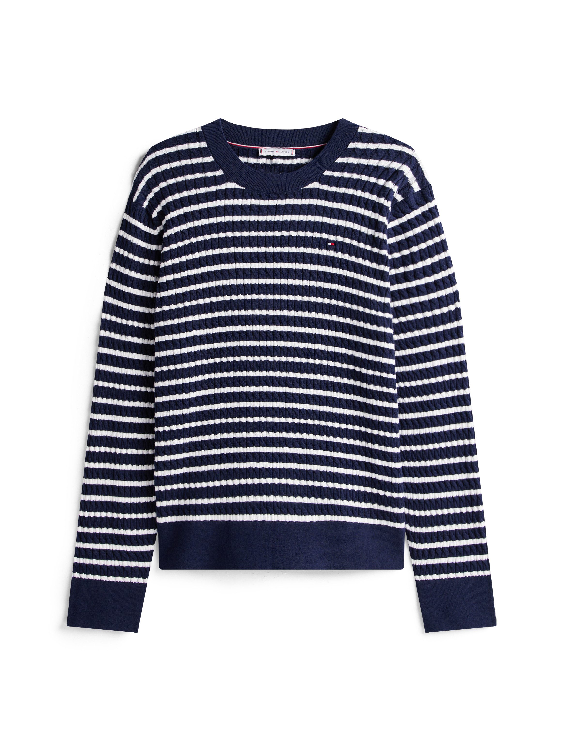 Tommy Hilfiger Curve Strickpullover CRV CO CABLE FINE GG C-NK LS SWT in großen Größen, mit Zopfmuster