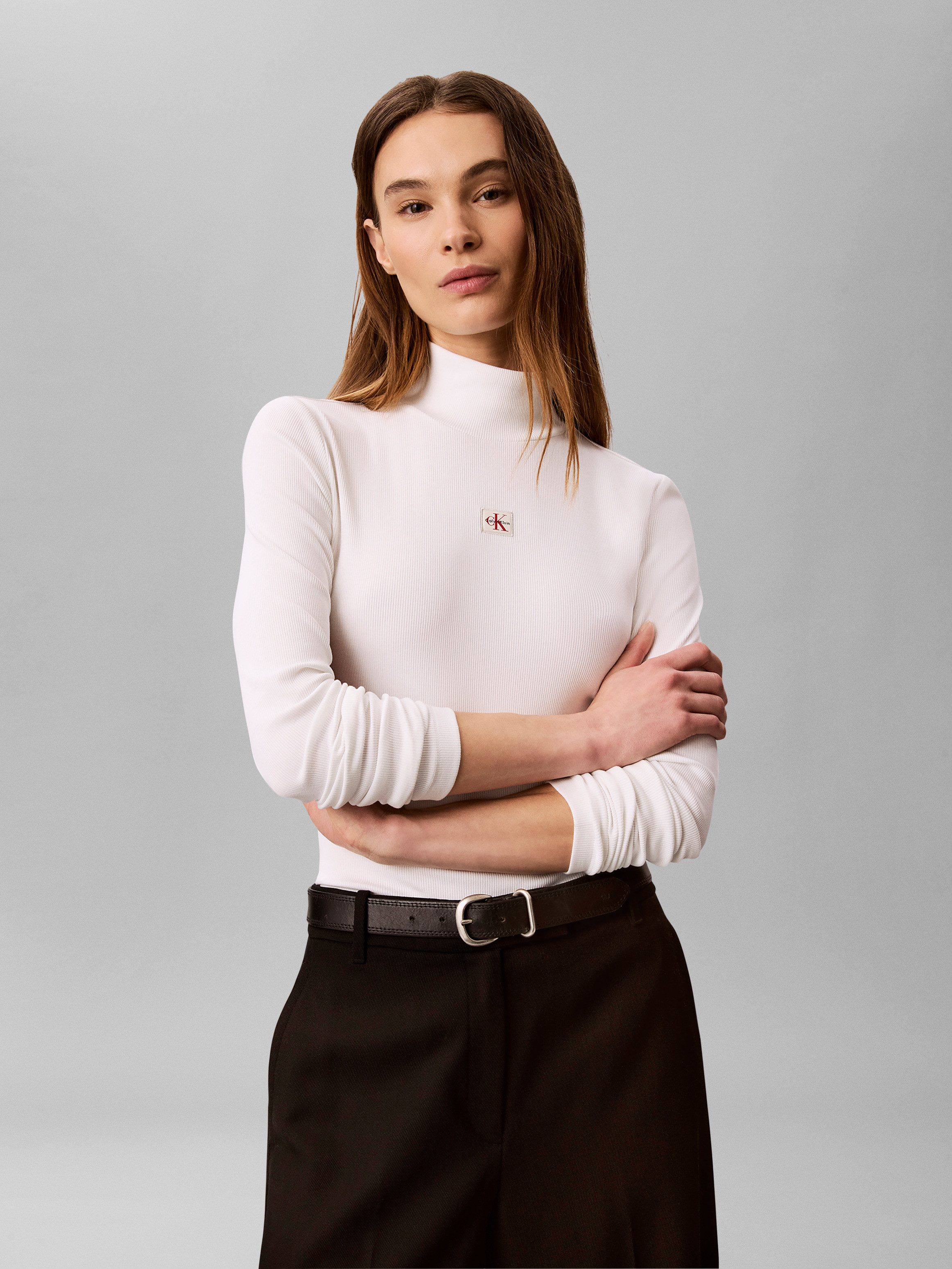 Calvin Klein Jeans Shirttop LS WOVEN LABEL TURTLENECK Mit Rundhalsausschnitt, regular fit