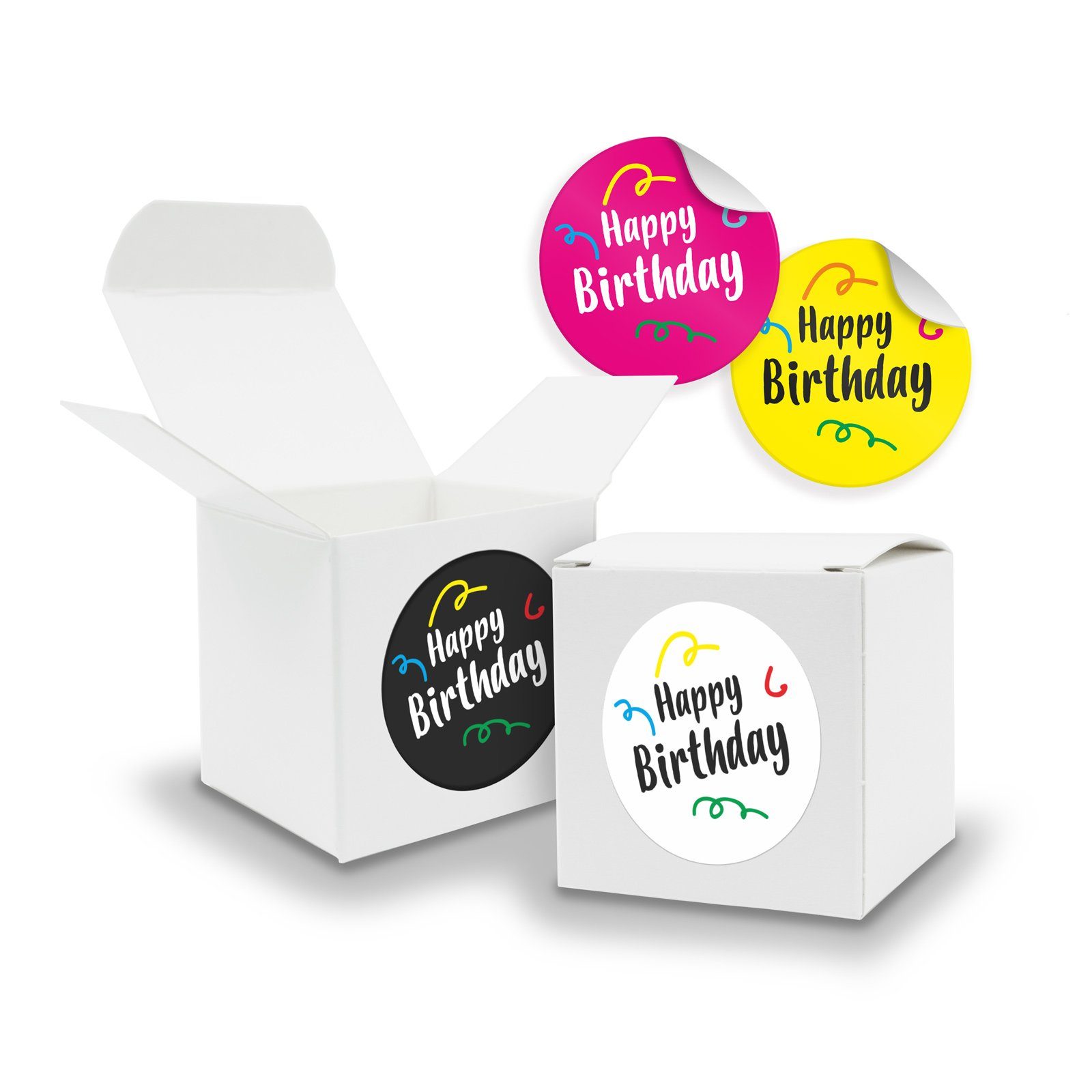 itenga Geschenkpapier SET Happy Birthday Mix (Motiv39) 24x Faltschachtel Würfel 6,5cm weiß