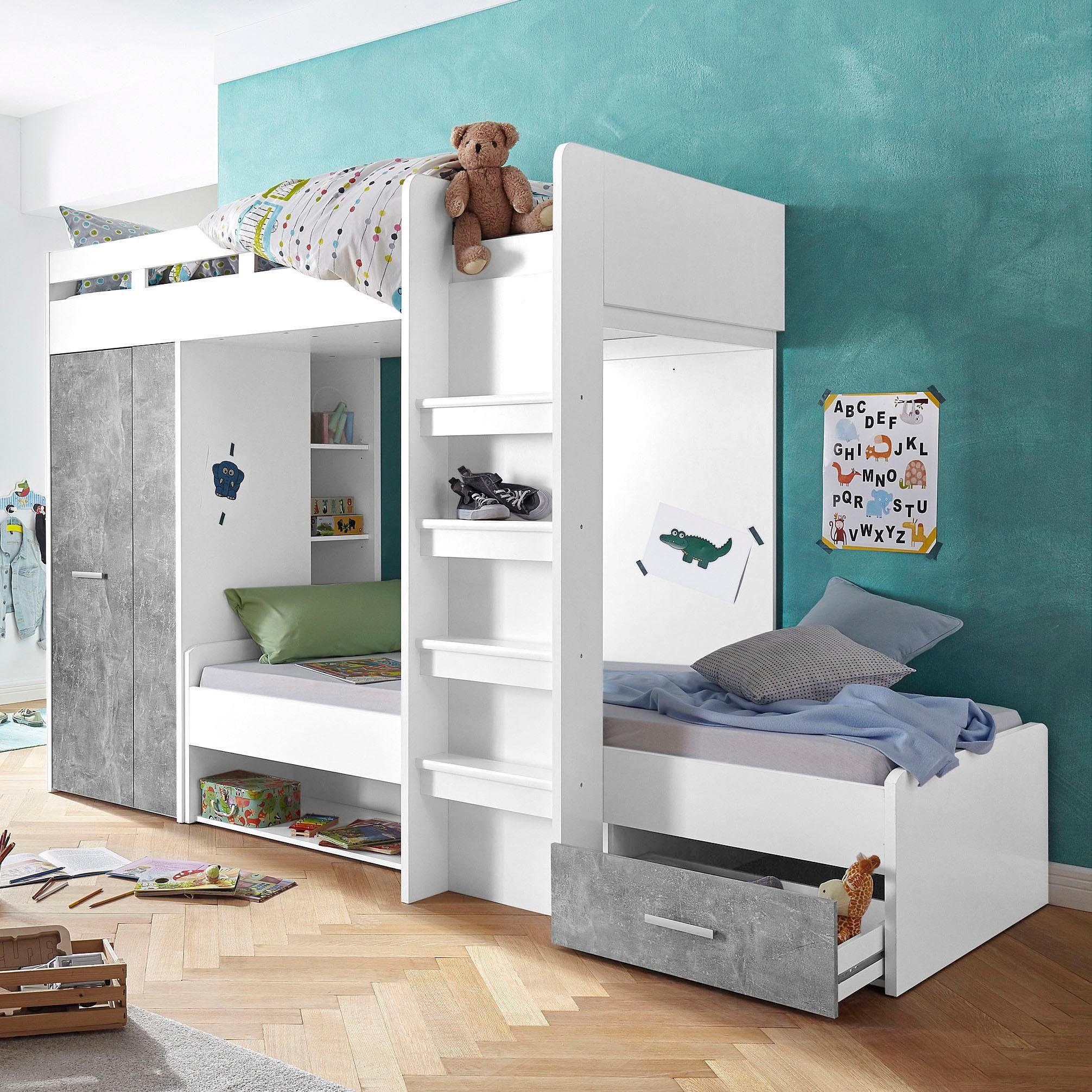 Begabino Hochbett MAXI mit 2 Liegeflächen, Kleiderschrank und Regalen günstig online kaufen