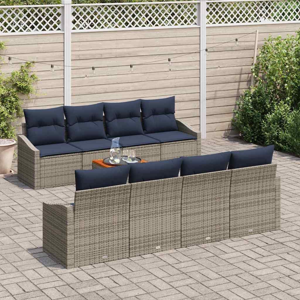 vidaXL Gartenlounge-Set Gartensofa-set 9 pcs Grau und Marineblau Poly-Rattan, (9-tlg)